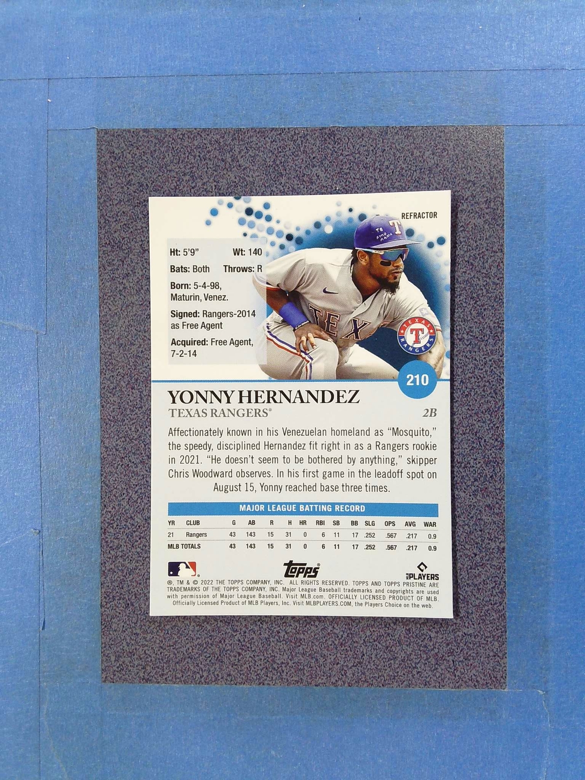 2022 Topps Platinum YONNY HERNANDEZ RC #210 Texas Rangers @CT48