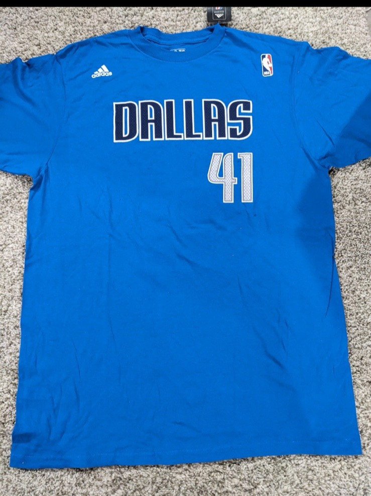 New Large L Adidas Men’s Blue Dallas Mavericks Dirk Nowitzki Jersey Shirt NWT