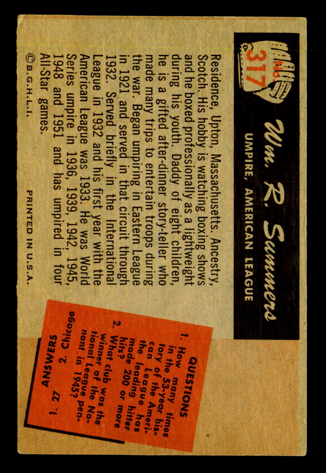 1955 Bowman #317 William Summers