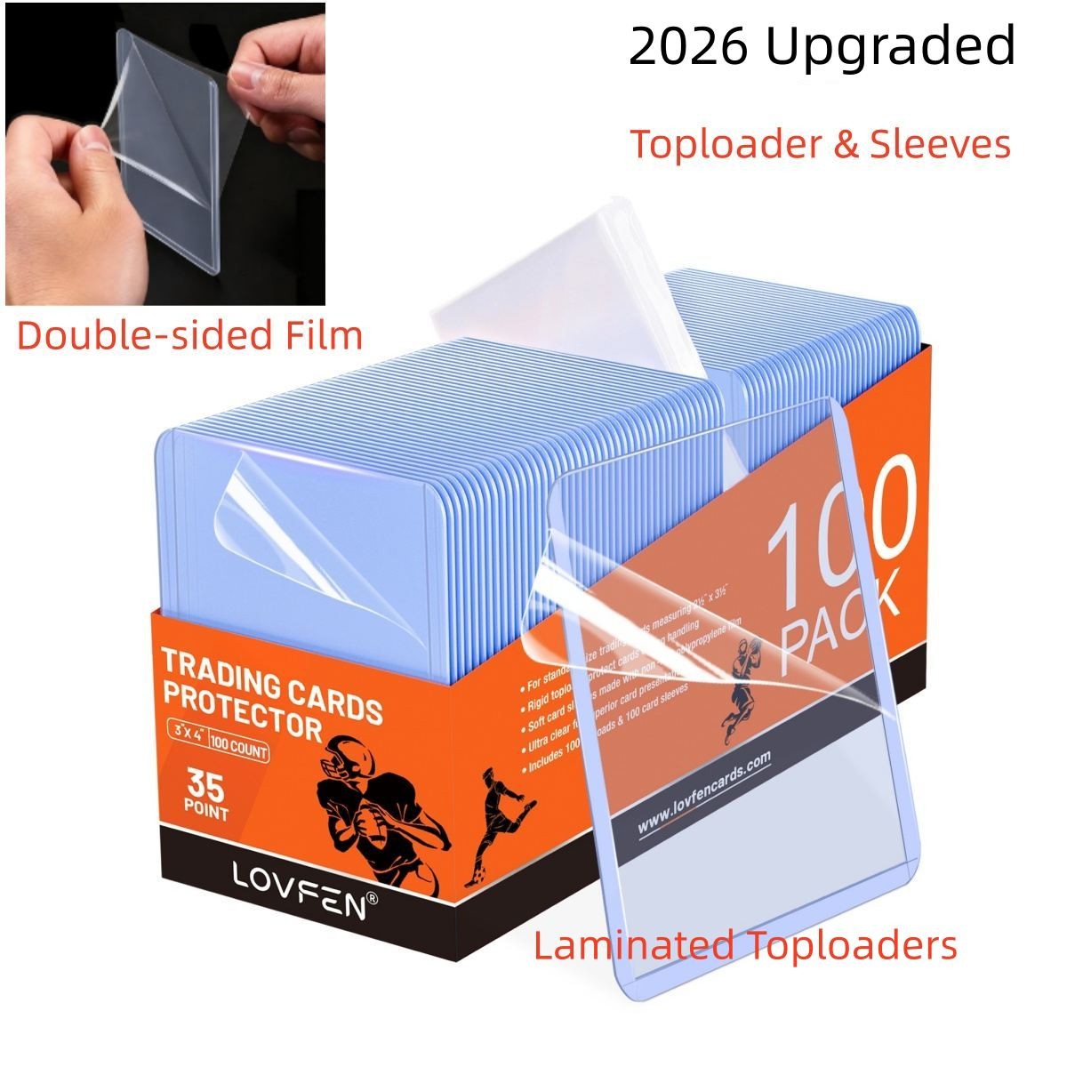 2026 Version 100ct 3×4 Laminated Toploaders & 100 Sleeves For 35pt Trading Cards