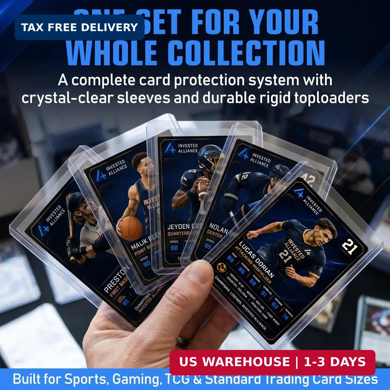 Invested Alliance 200-Pack Toploaders & Card Sleeves – 100 Crystal-Clear 35PT To