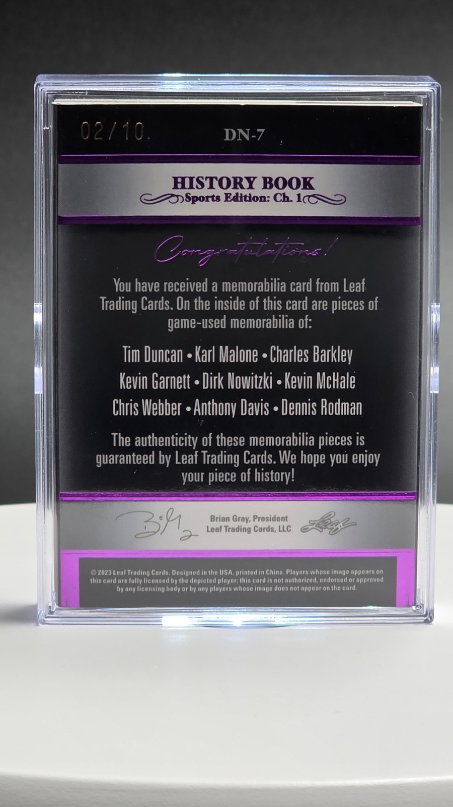 🏀”2/10″ – RARE 2023 Leaf History Book – Dressed To The Nines – PURPLE RELICS🏀