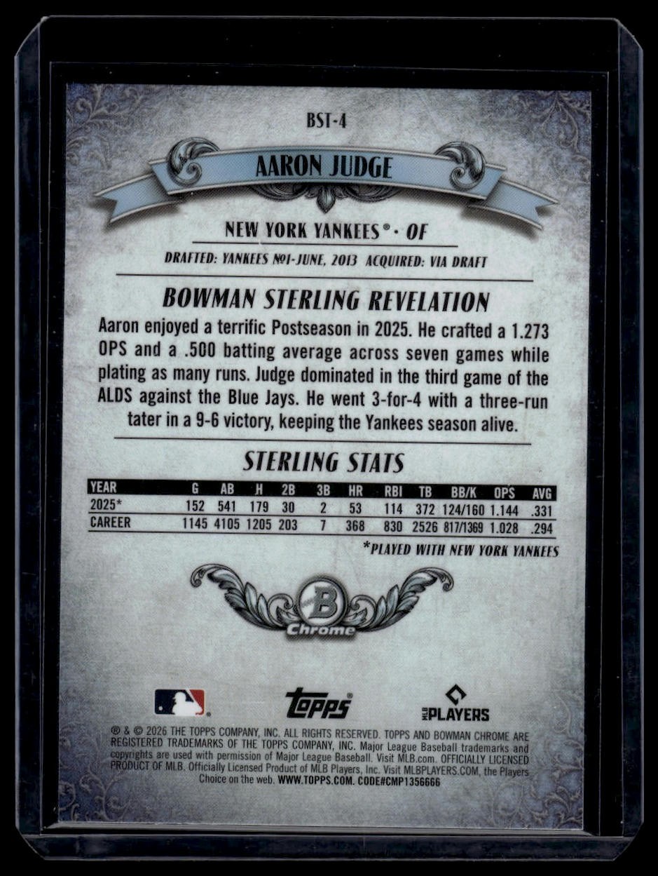 2026 Bowman #BST-4 Aaron Judge Bowman Sterling Mojo Refractors