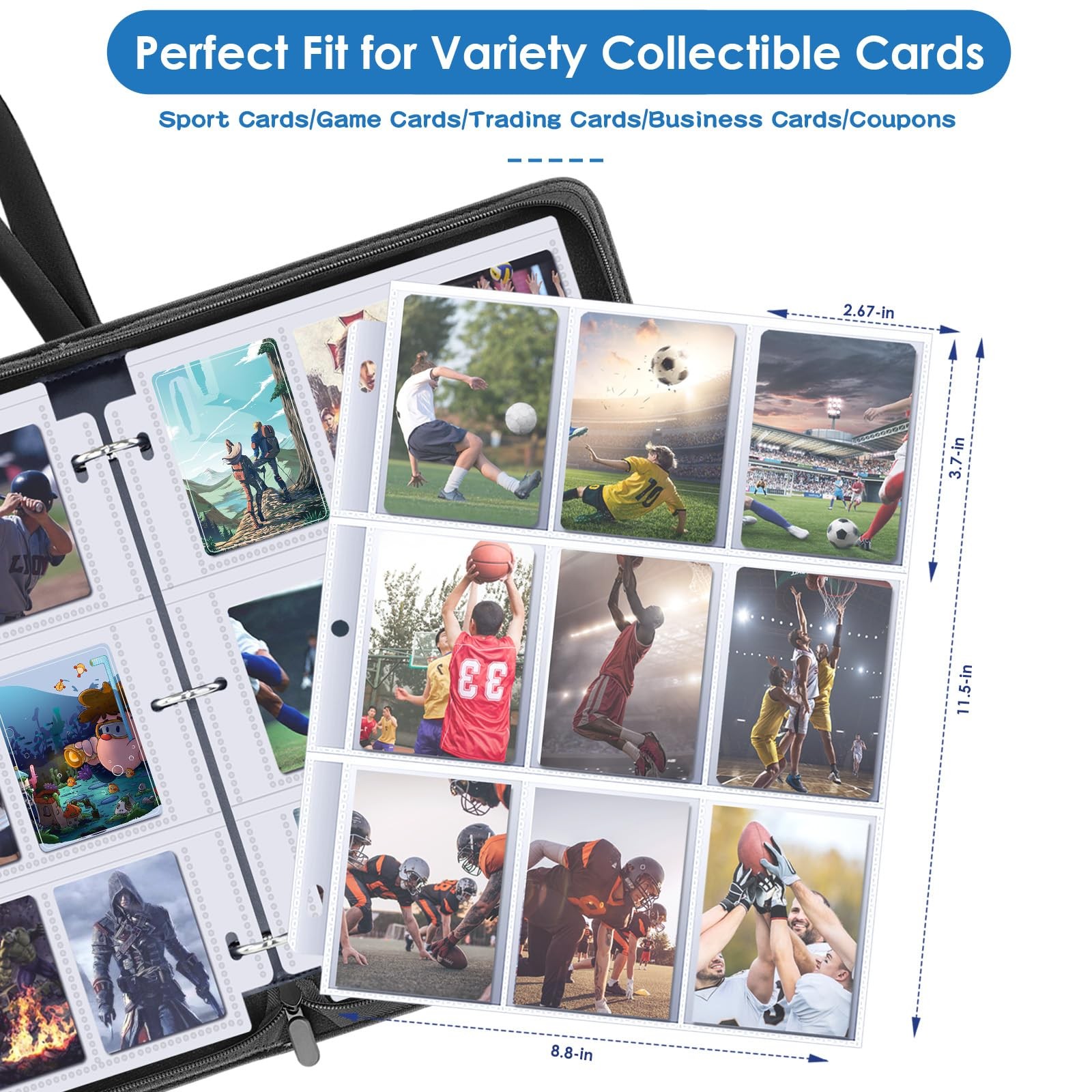 900 Pockets Card Binder, Trading Card 9 Pocket Durable Card Holder Album, Bas…