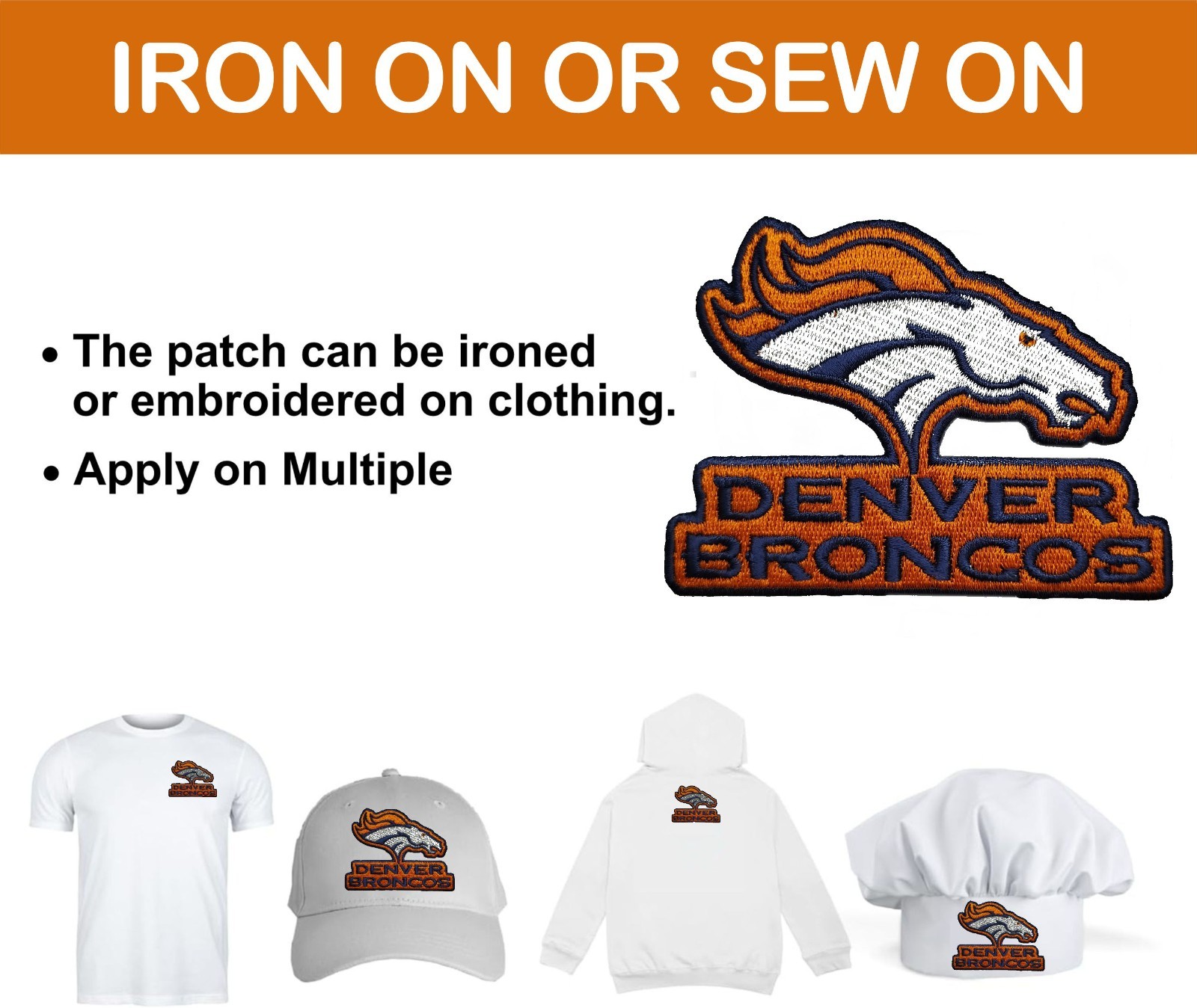 Denver Broncos NFL Team Logo Iron On Patch – Sew Patch – Embroidered Patch