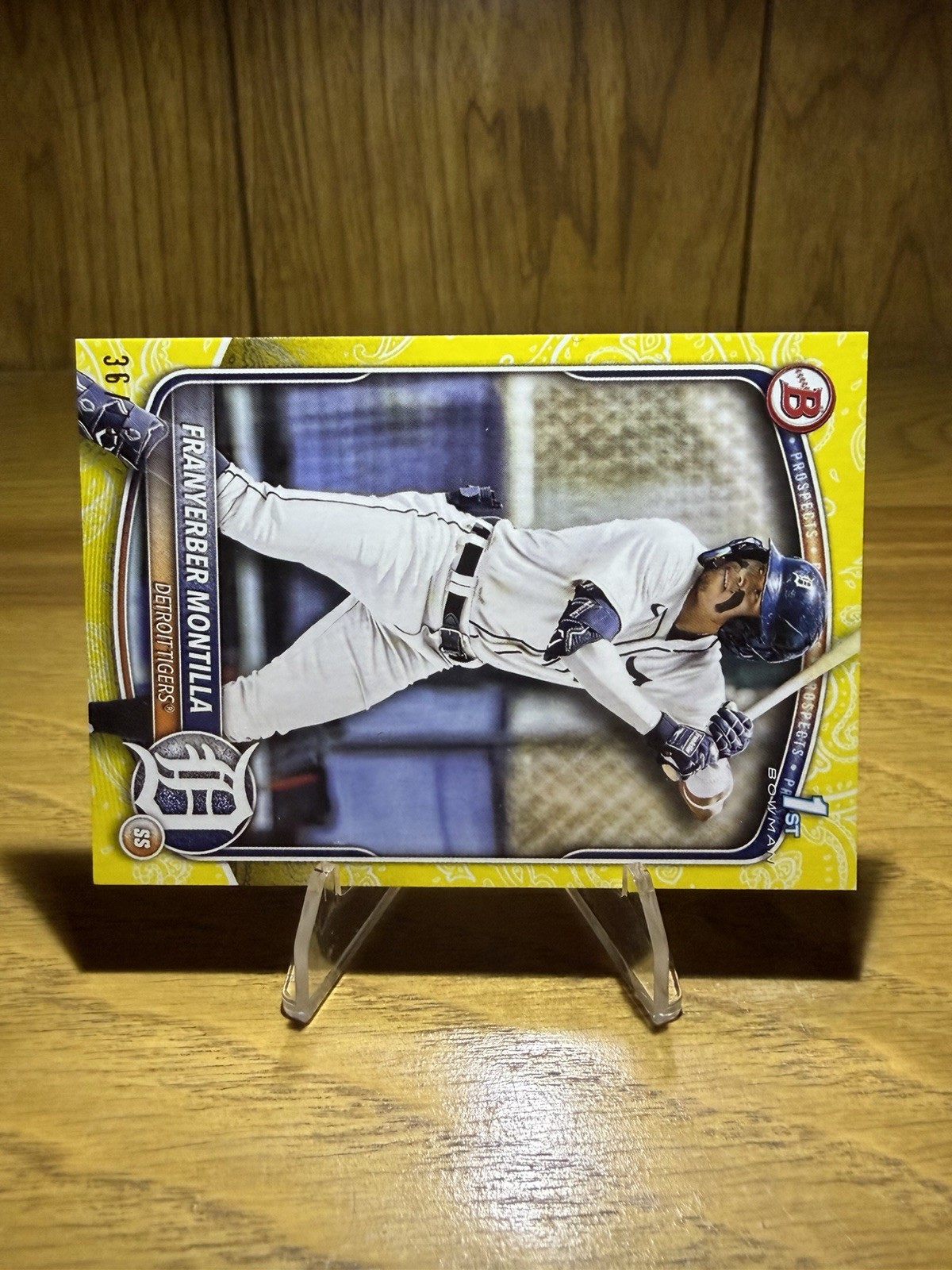 Franyerber Montilla 2025 Bowman 1st Yellow Pattern #/75 Tigers Prospect SP RC