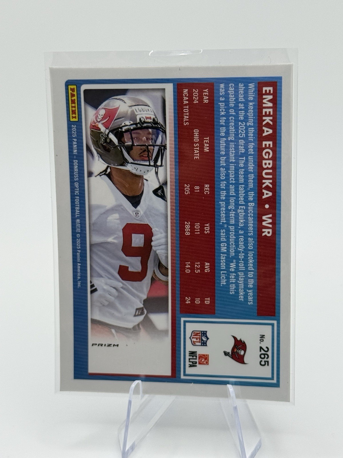 2025 Panini Donruss Optic – Rated Rookie Emeka Egbuka #265 Blue Hyper Prizm (RC)
