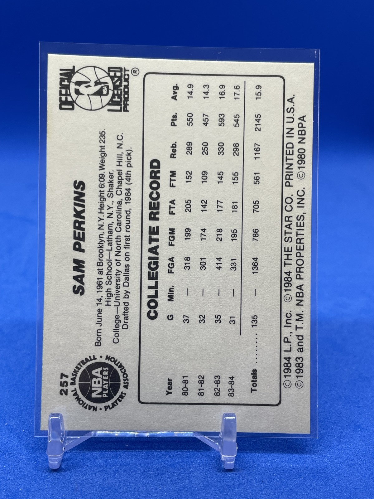 1984-85 Star #257 Sam Perkins RC SP – Near Mint High End Set Break!