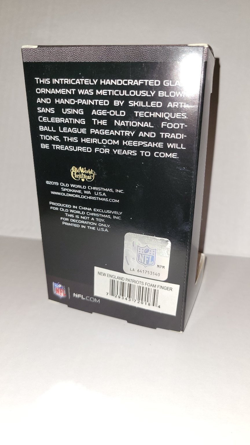 New England Patriots NFL Foam Finger Ornament Blown Glass Collectible