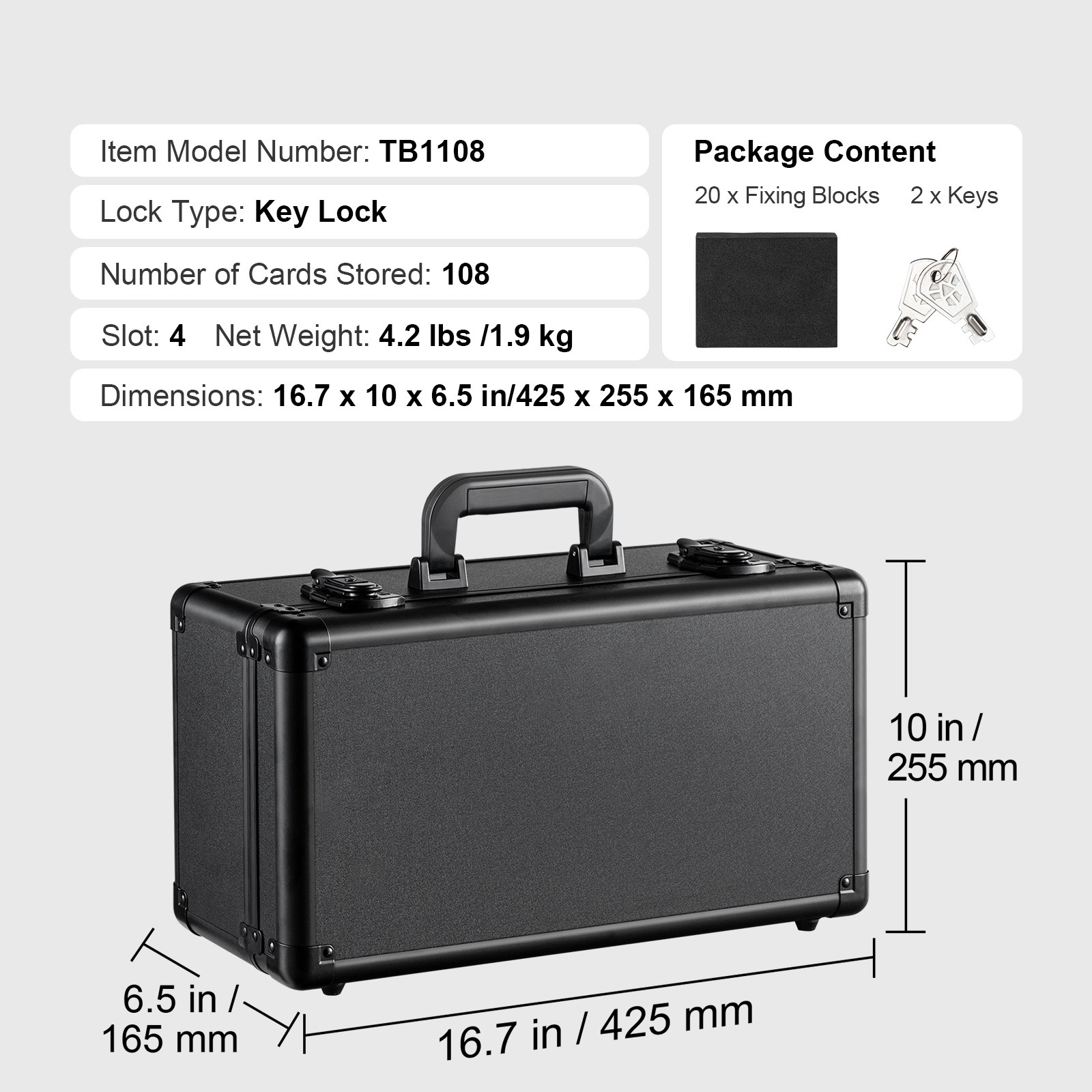 VEVOR 108 PSA Graded Card Storage Box 4 Slots Sports Card Holder Case Key Lock