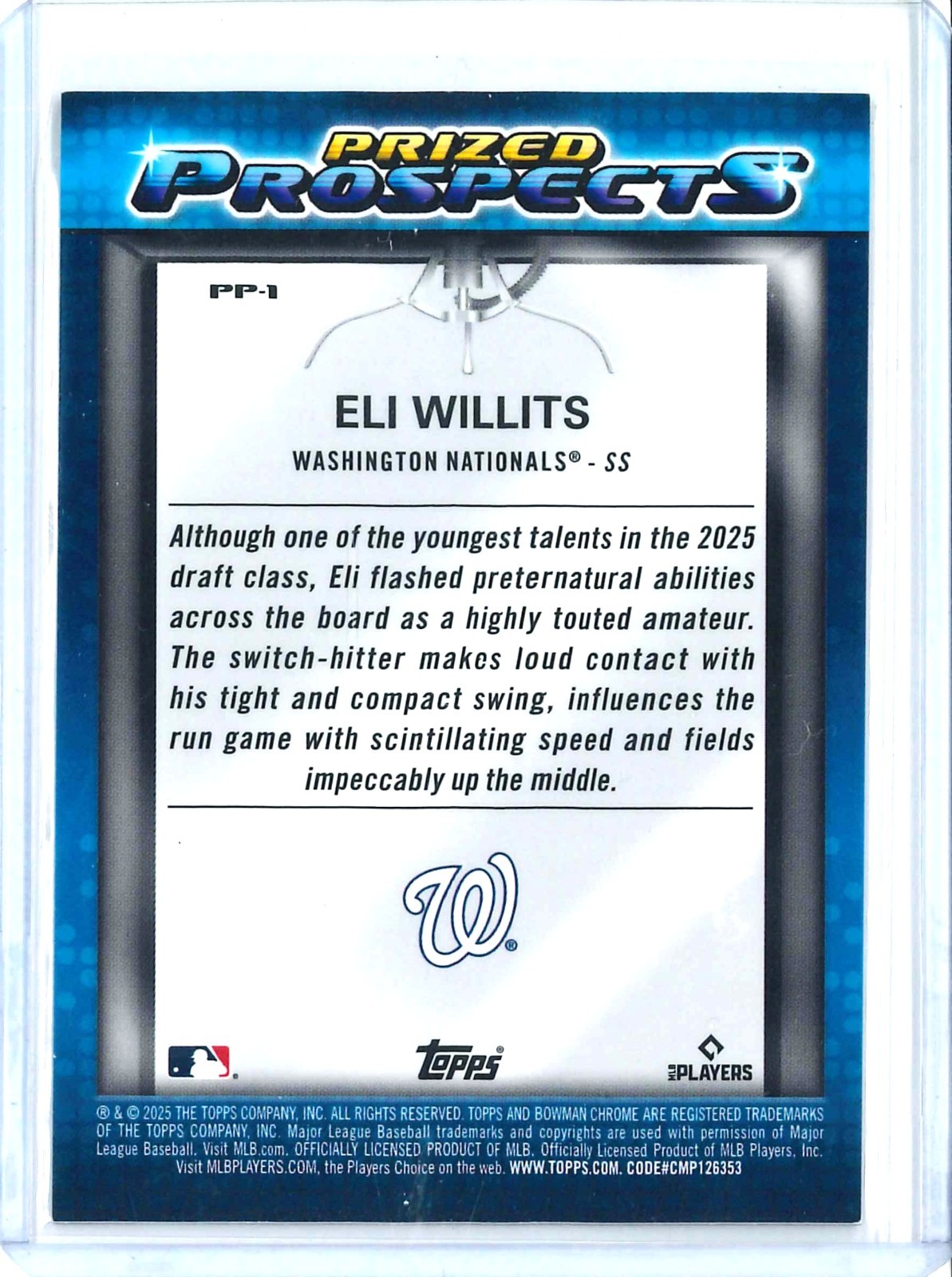 Eli Willits 2025 Bowman Draft #PP-1 Prized Prospects Pink Mojo Refractor 069/199