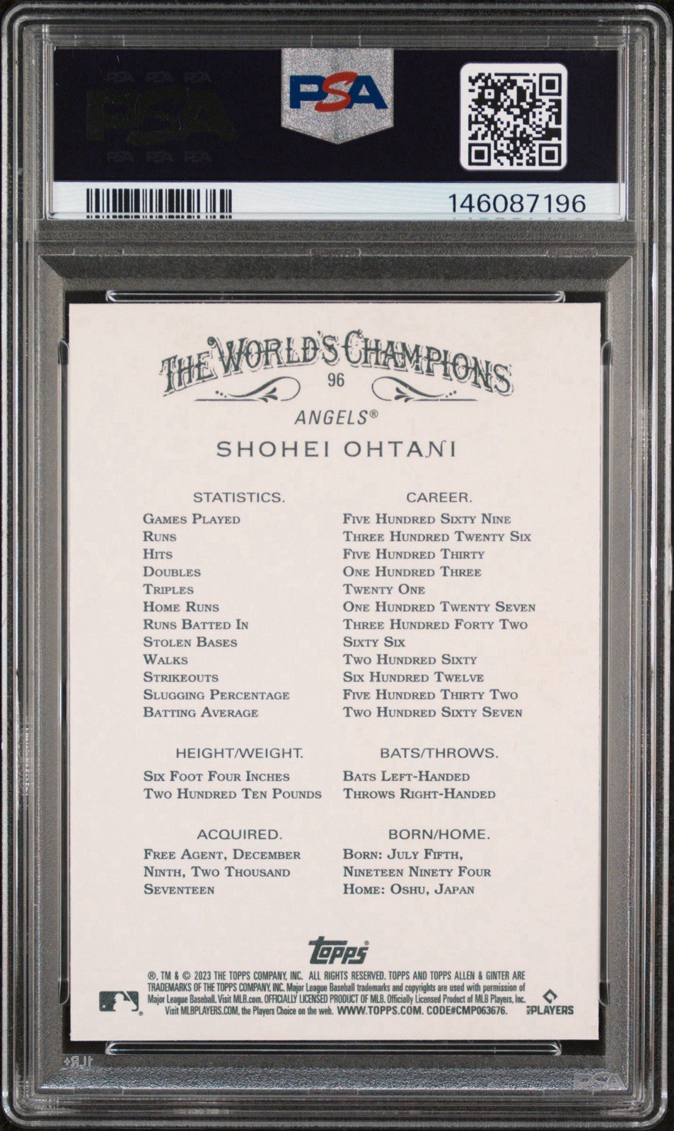 Shohei Ohtani Foil Filigree PSA 9 2023 Topps Allen & Ginter #96 MINT Low POP!