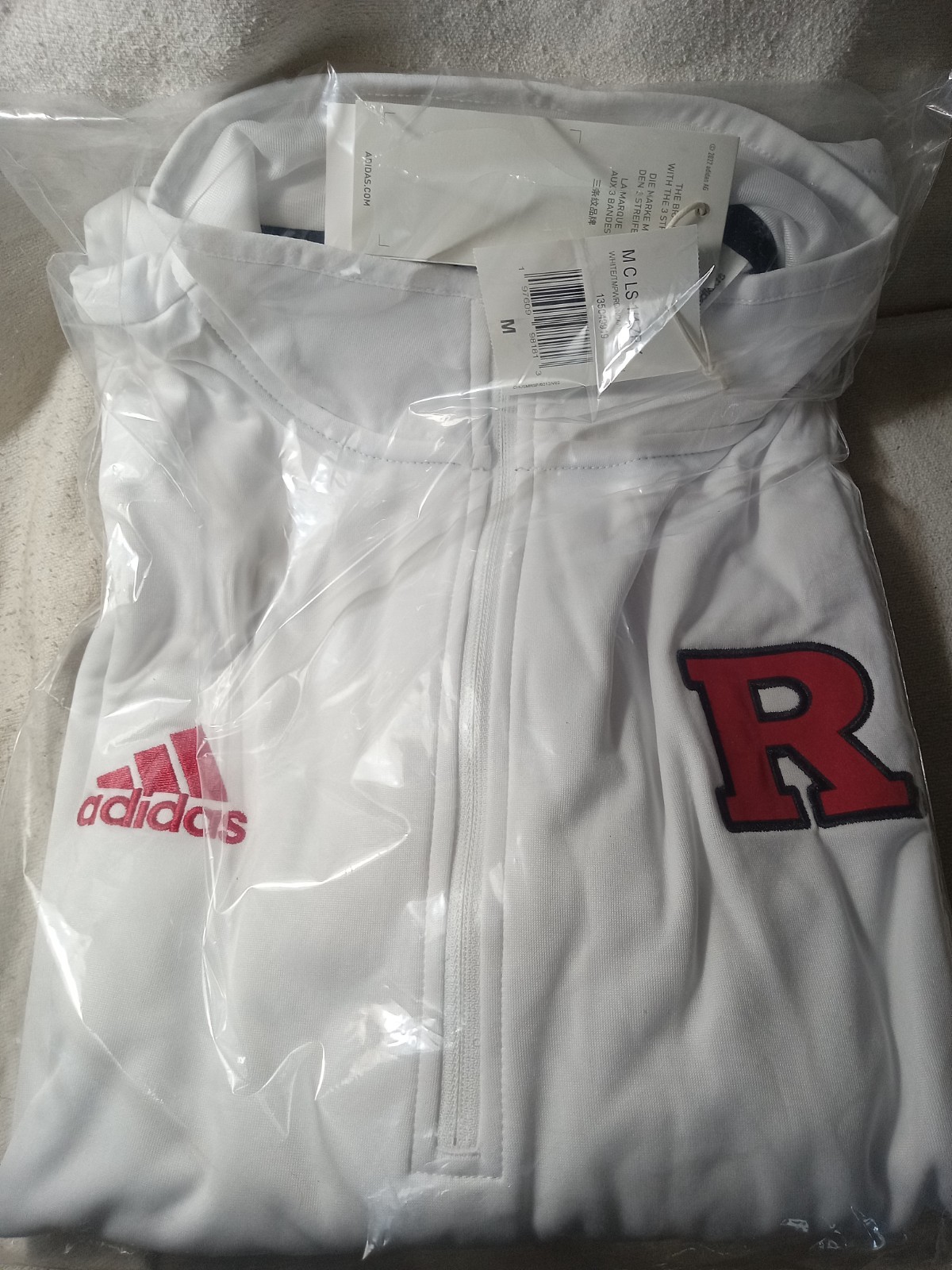 Rutgers Scarlet Knights Adidas White 1/4 Zip Long Sleeve Shirt Size Medium