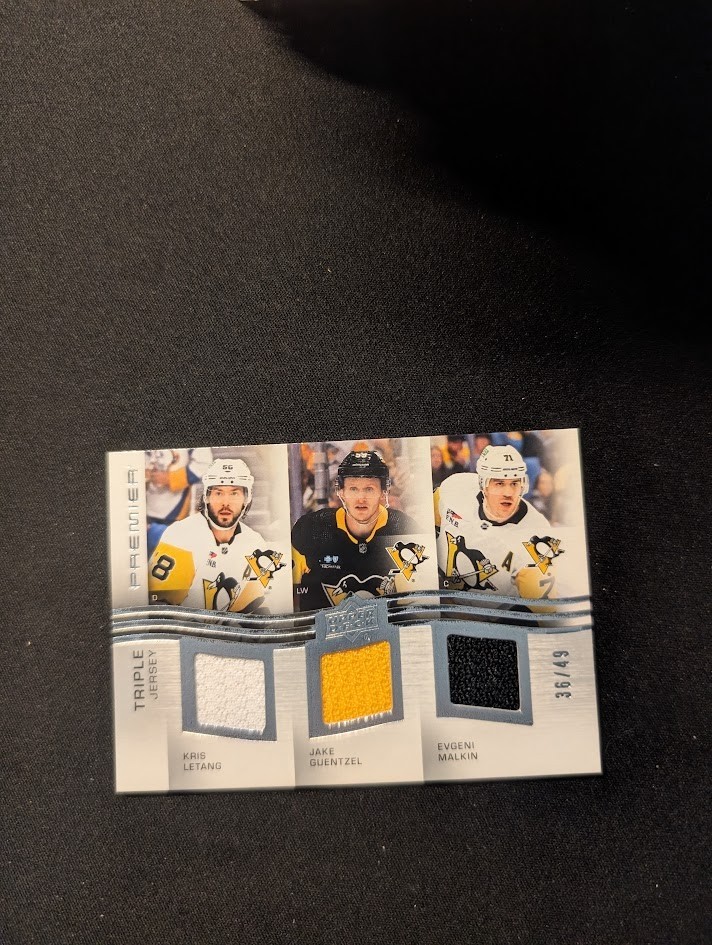 2023-24 Upper Deck Premier Triple Jersey PT-GML Letang Guentzel Malkin /49