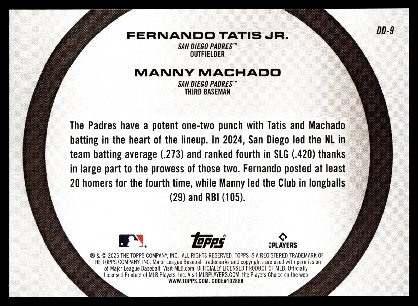 2025 Topps #DD-9 Fernando Tatis Jr. / Manny Machado Dynamic Duos