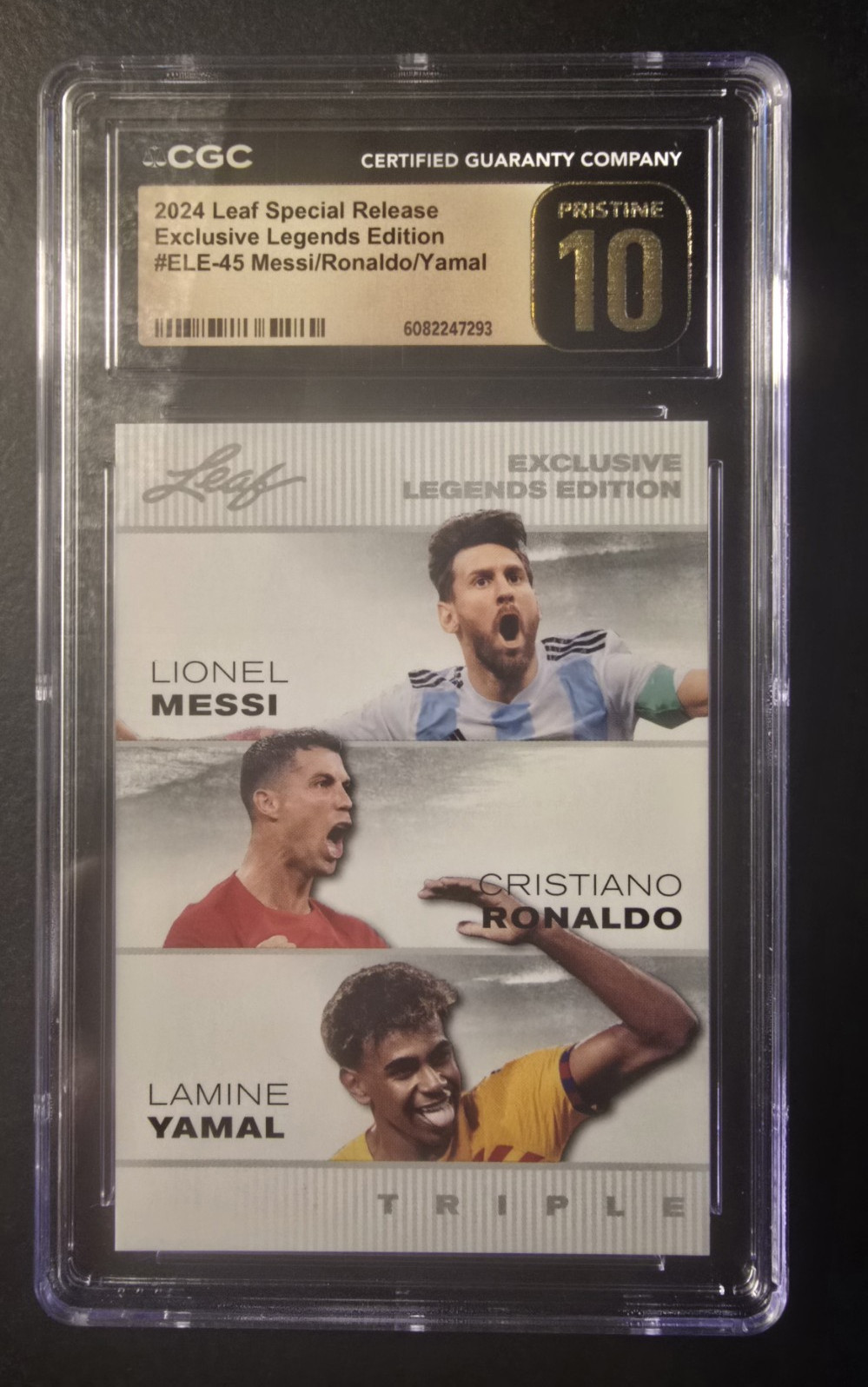 2024 Leaf Exclusive Legends Edition Triple #ELE-45 Messi/Ronaldo/Yamal – CGC 10