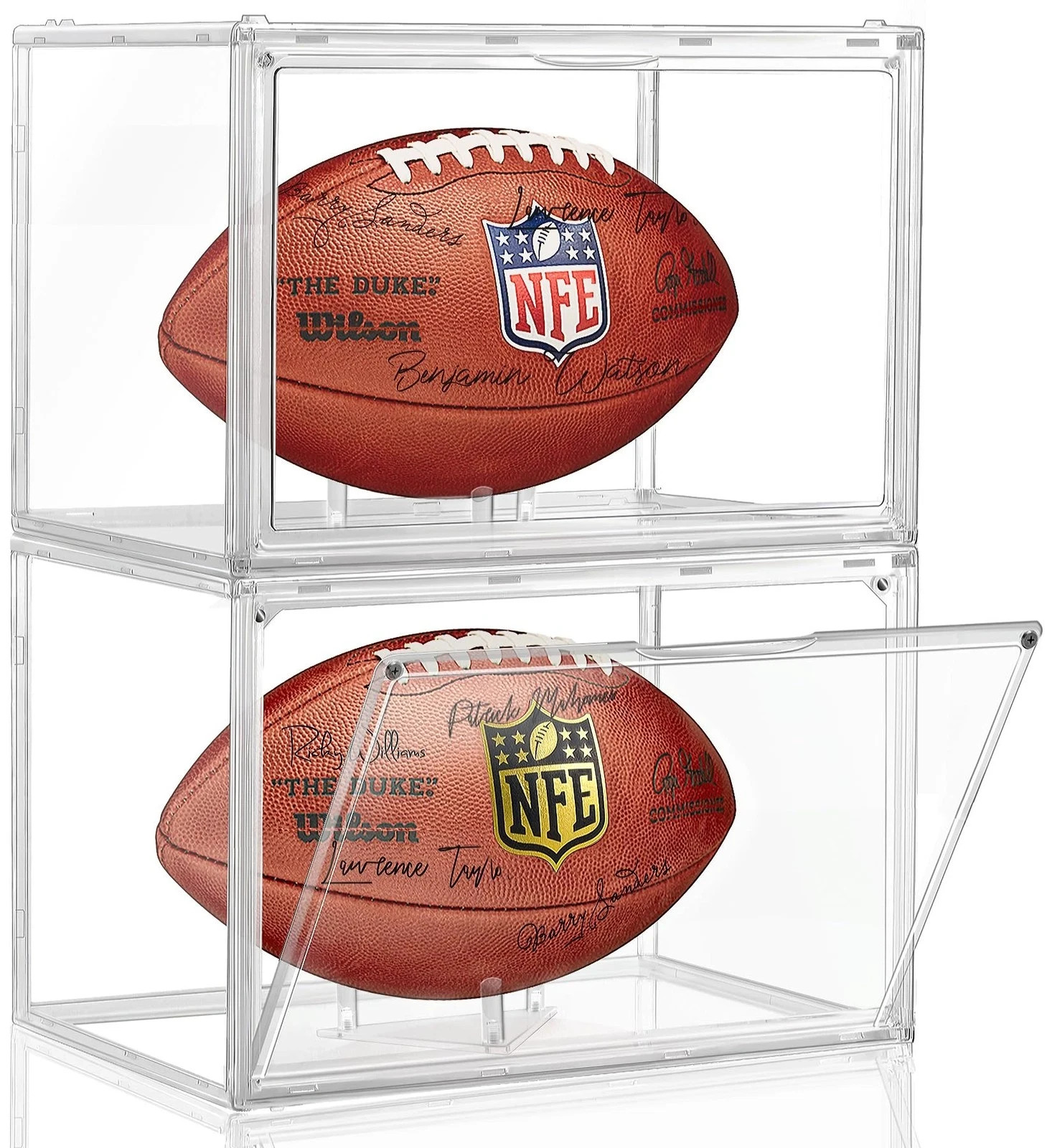 2 Pack Football Display Case, Acrylic Clear Football Case Full Size with Magnet