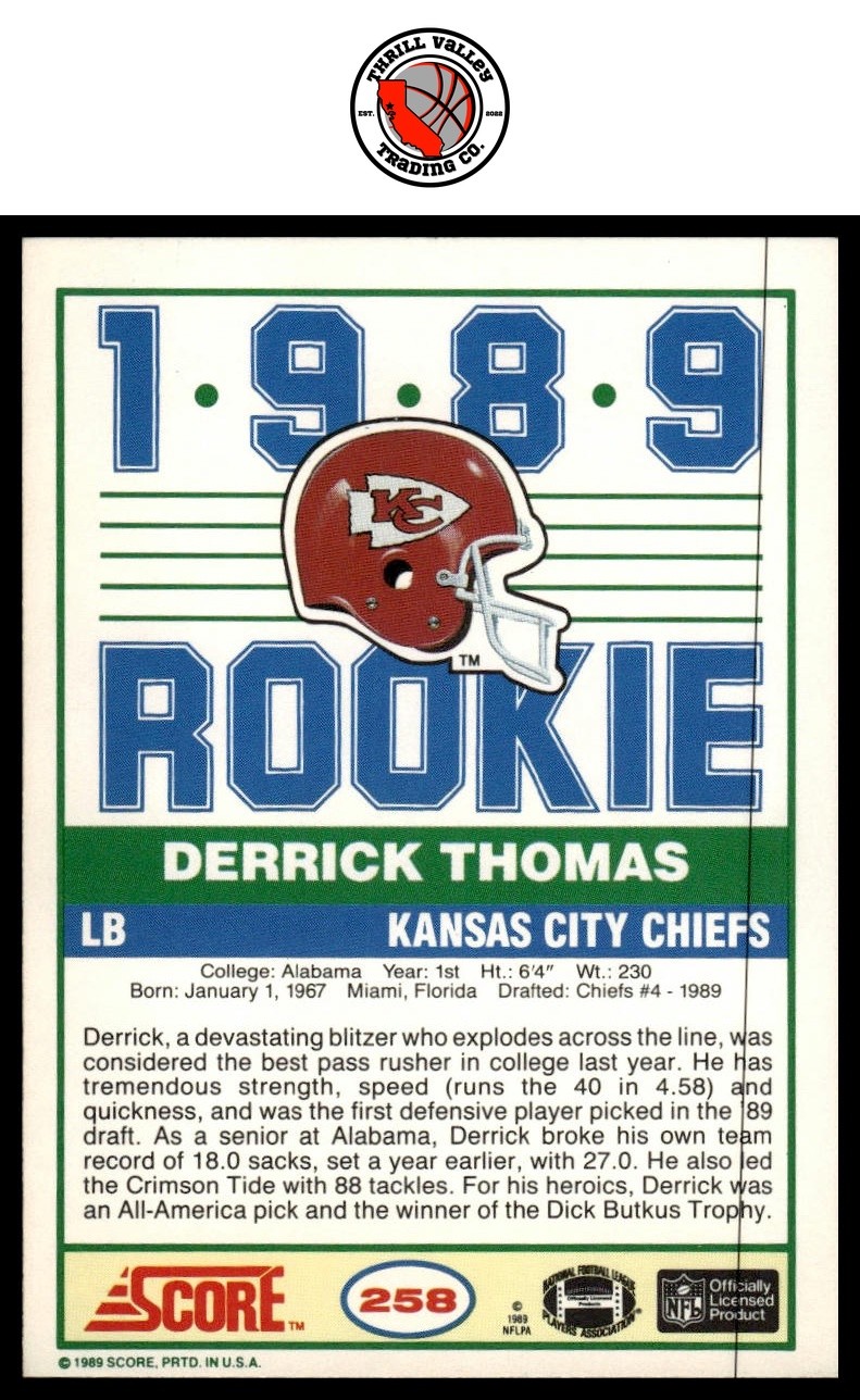 1989 Score #258 Rookie Derrick Thomas GET EVERY 4TH FREE
