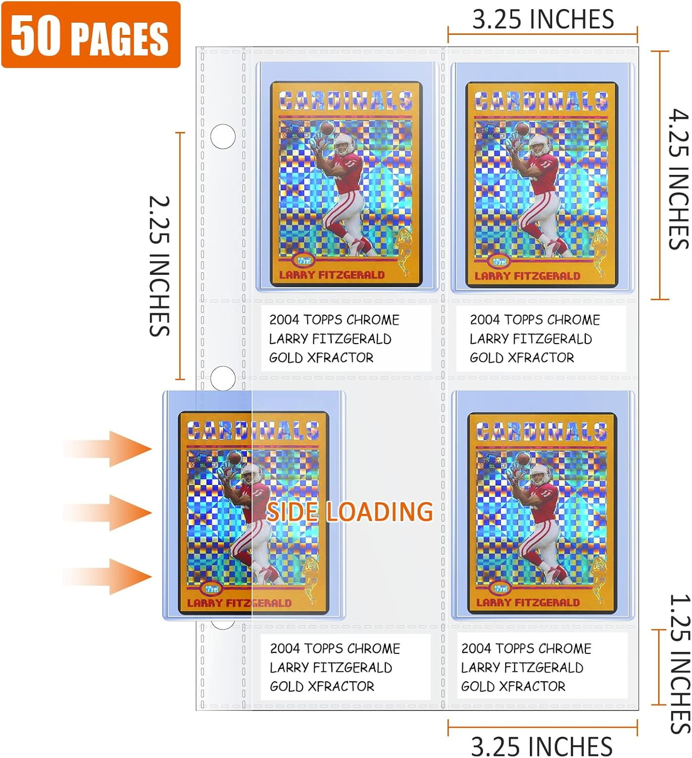 50Ct 4-Pocket Top Loader Sleeves – Trading Card Binder Pages for 3-Ring