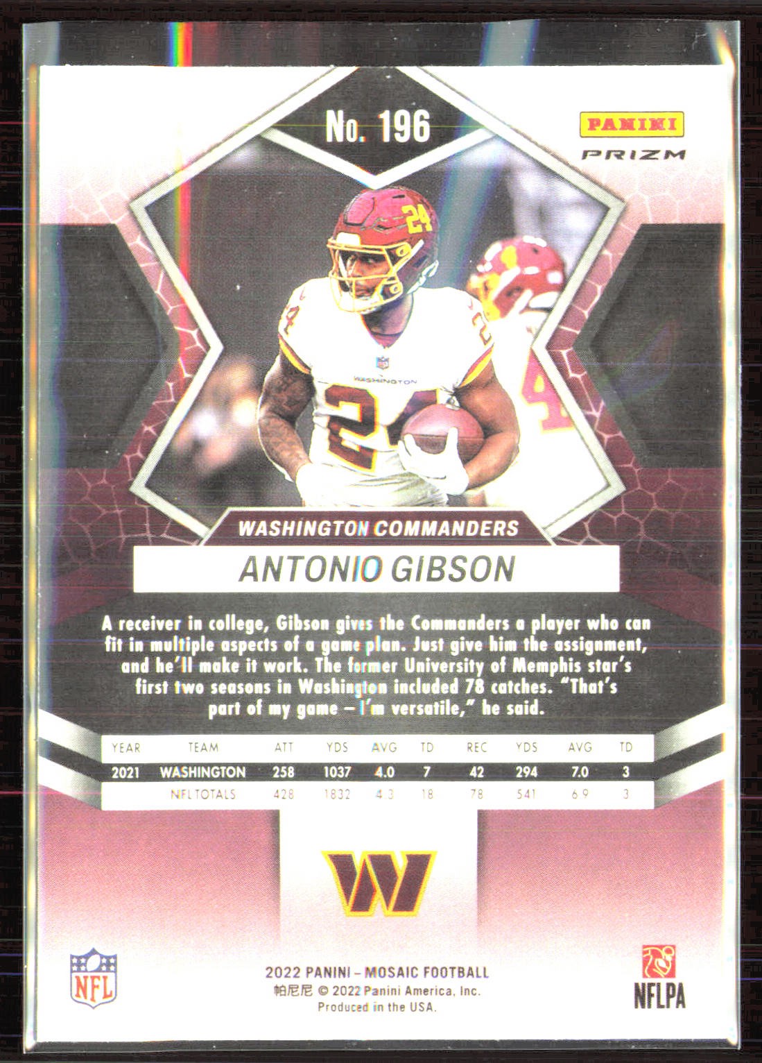 2022 Panini Mosaic #196 Antonio Gibson Mosaic Reactive Orange