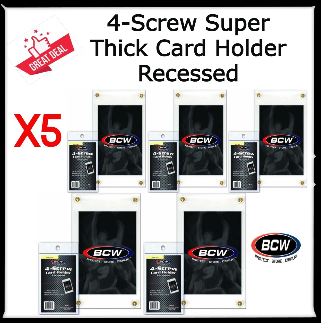 5 BCW Quality 4-Screw Super Thick Recessed Standard Trading Cards 3 1/8×5 1/8