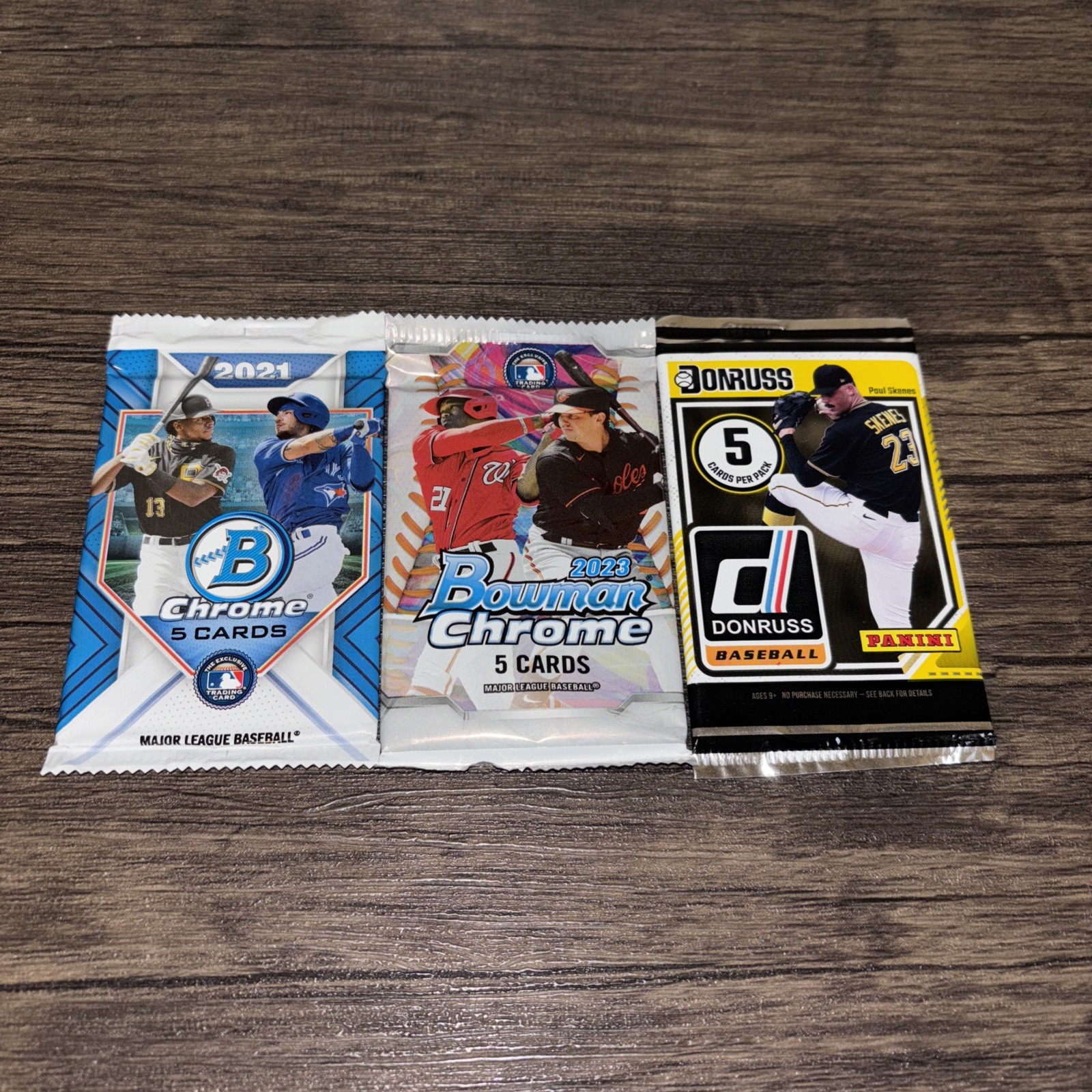 2021 & 2023 Bowman Chrome Baseball-5 Card Pk & 2023 Donruss Baseball-5 Card Pk