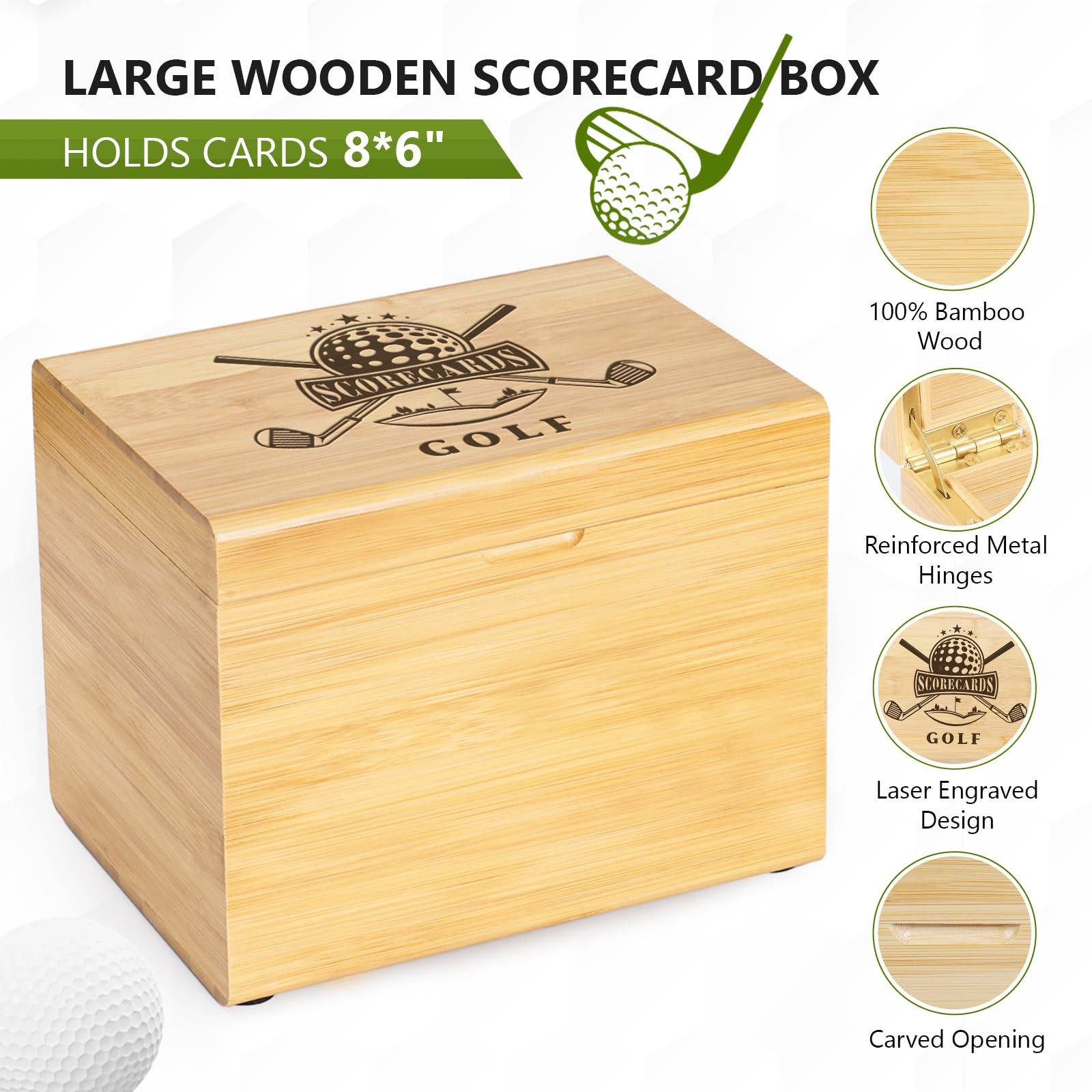 Golf Scorecard Collection Box with 5 Wooden Dividers – Golf Storage Box Organize