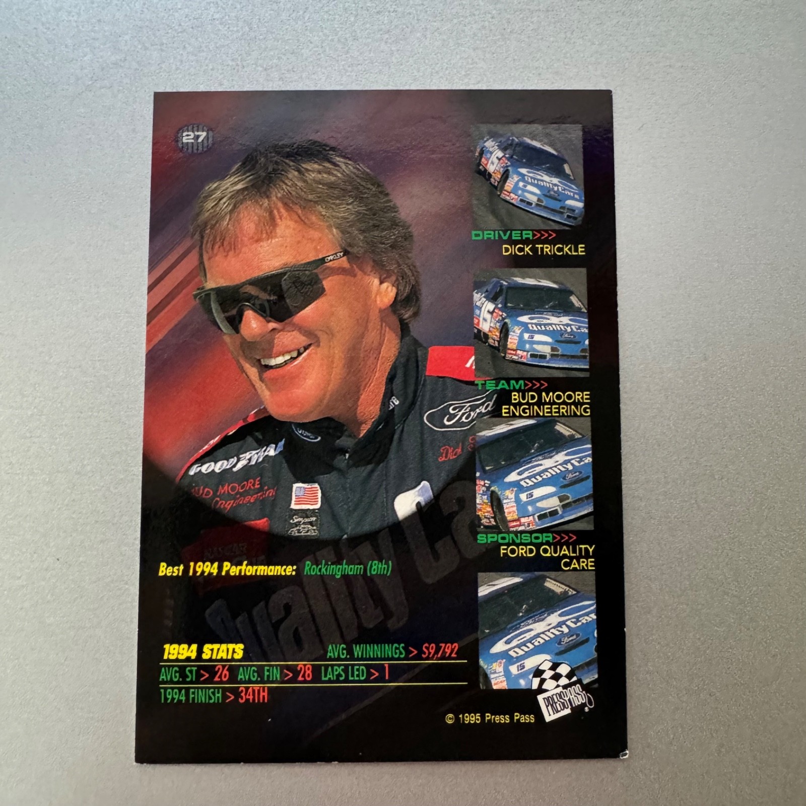 1995 Press Pass VIP Emerald Green Proofs Dick Trickle #27 NASCAR SP 1 of 380