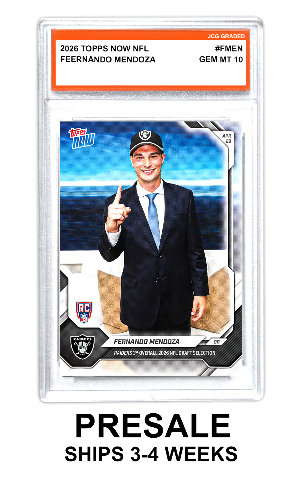 Fernando Mendoza 2026 Topps Now NFL #FMEN Draft RC Graded Gem Mint 10 – Presale