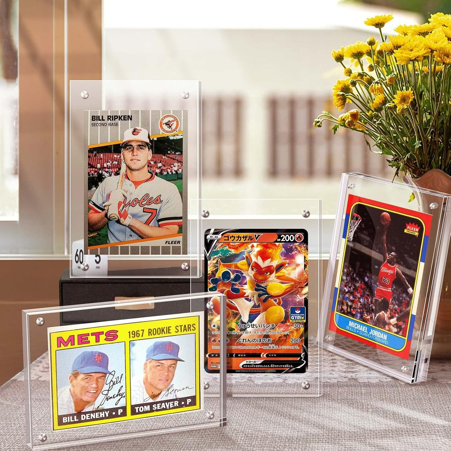 Acrylic Card Frame, Magnetic Trading Card Display Frames Desktop Display -2 Sets