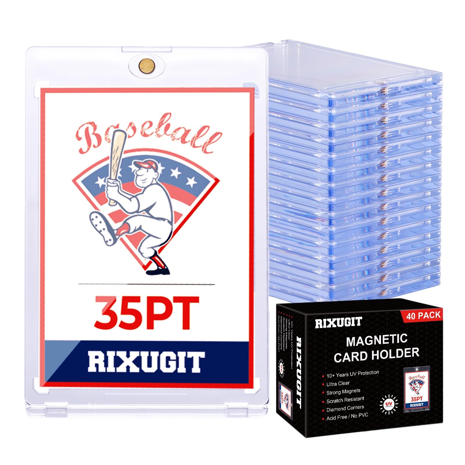 40 Pack Magnetic Card Holders – 35pt One Touch Card Holder, U-V Protection Ma…