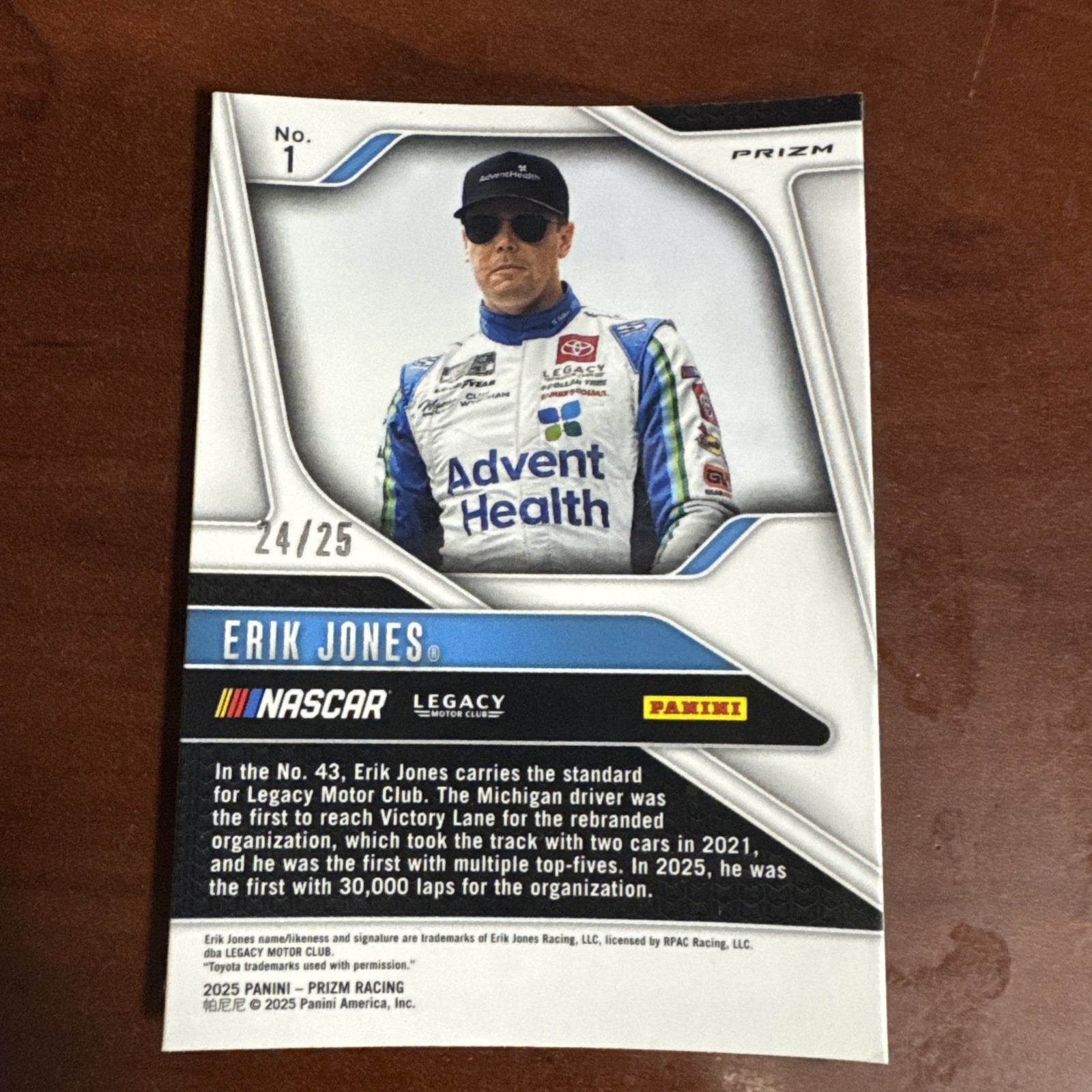 Panini 2025 Prizm NASCAR Erik Jones Legacy Motor Club #190 Throwback 06/25