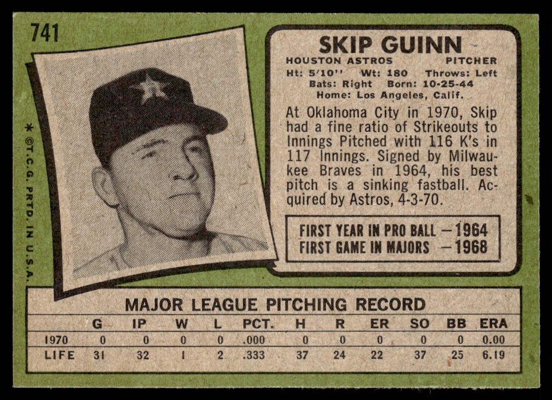 1971 Topps Skip Guinn (MK) Houston Astros #741