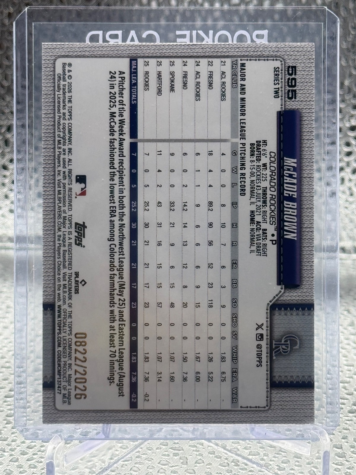 2026 Topps Series 2 McCade Brown Gold /2026 RC #595 Rockies /2026