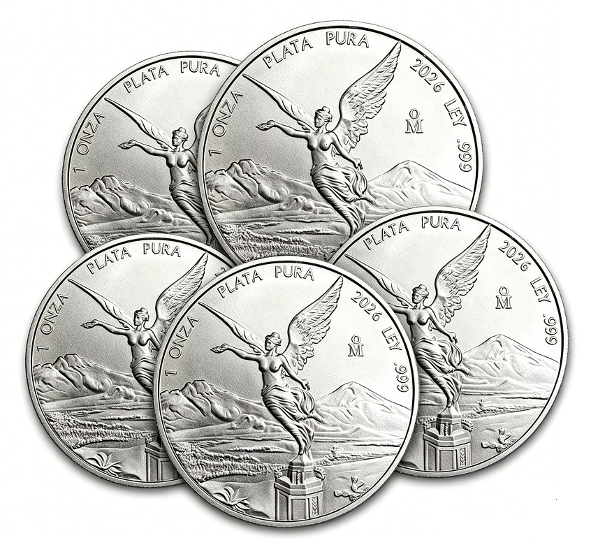 Lot of 5 2026 Mexico 1 oz .999 SiIver Libertad Brilliant Uncirculated