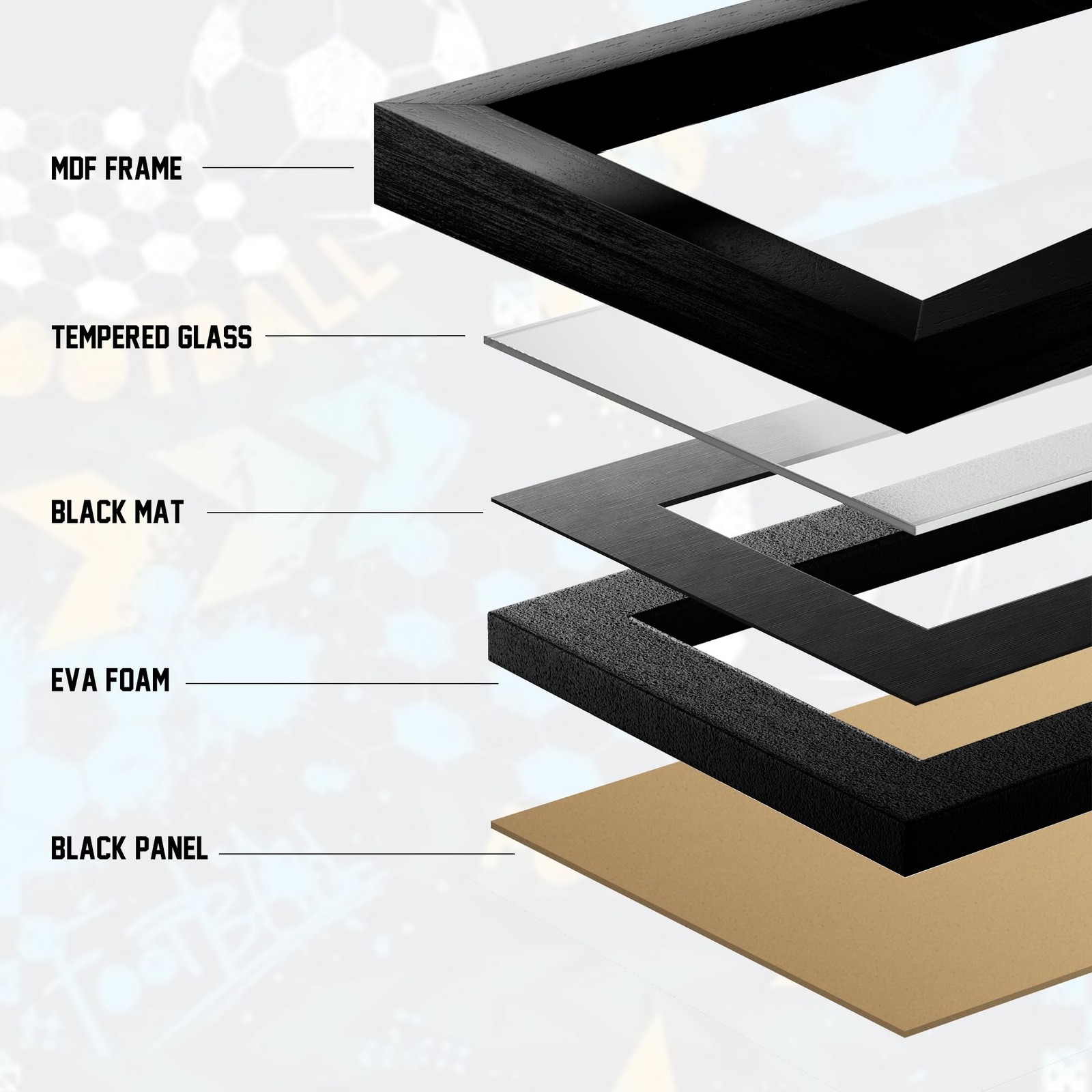 Trading Card Display Frame Wood Tempered Glass Wall Tabletop 6×8 Black 1 Card