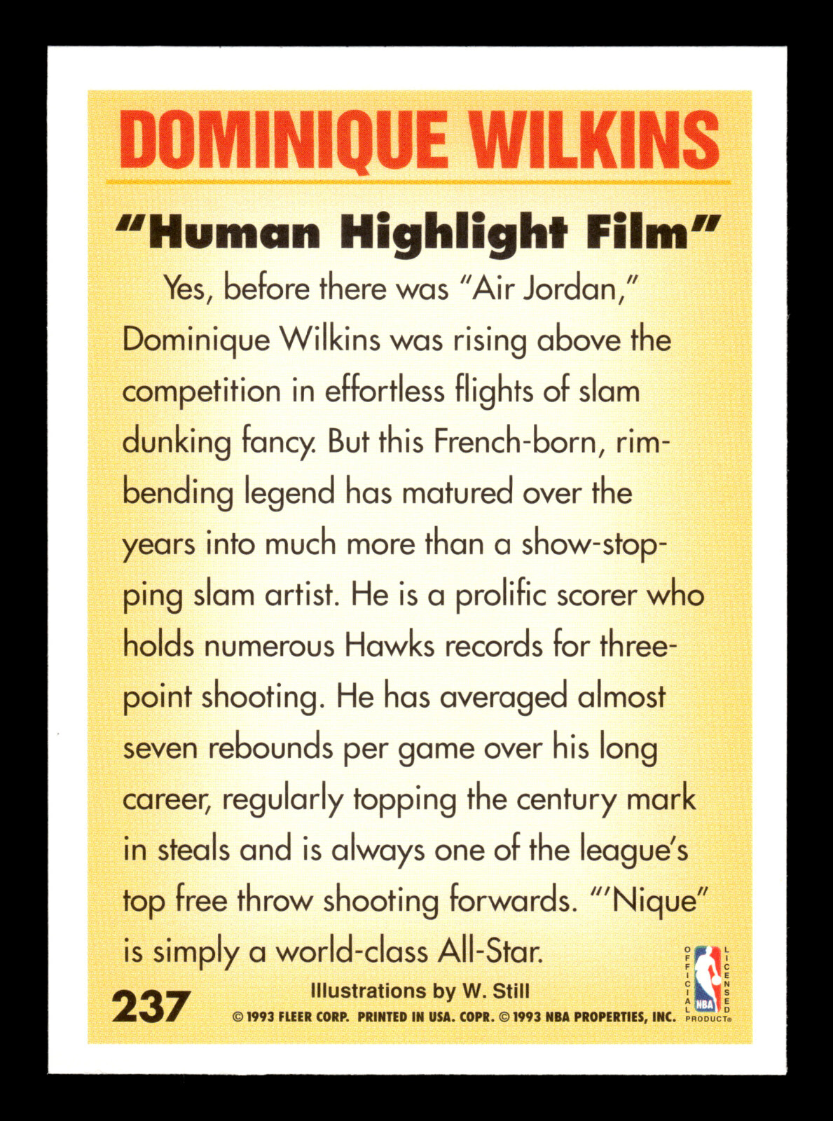 1993-94 Fleer Pro-Visions “Human Highlight Film” Dominique Wilkins #237 Hawks
