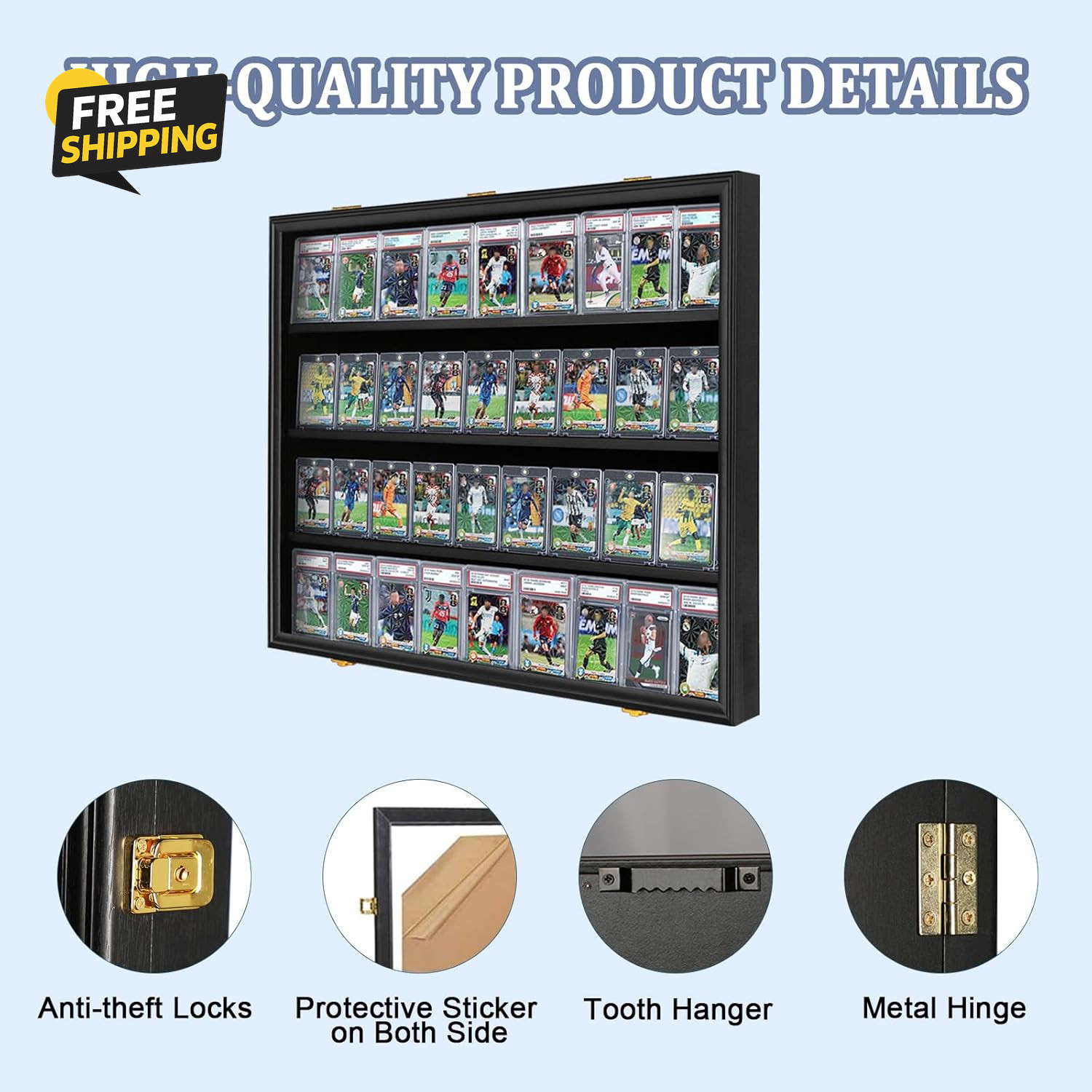 Graded Sports Card Display Case Lockable,Trading Card Wall Display Holder
