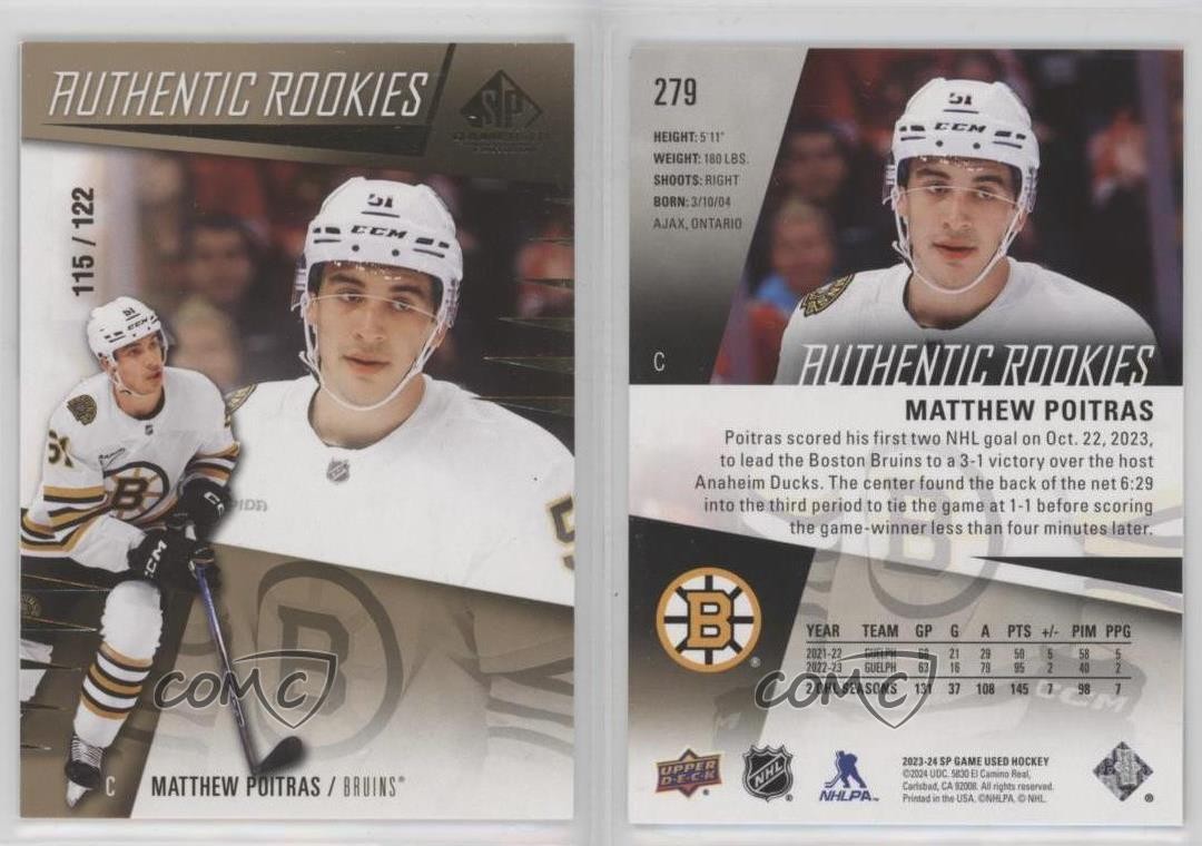 2023 SP Game Used Authentic Rookies Gold 115/122 Matthew Poitras Rookie RC 14sr