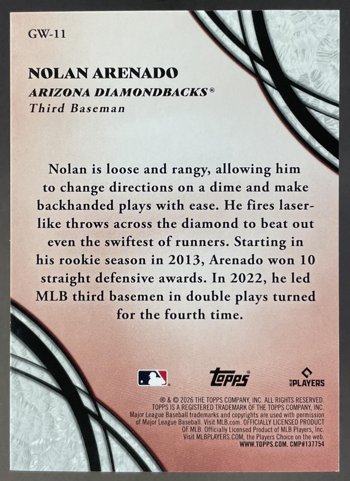 NOLAN ARENADO 2026 Topps Series 2 Glove Work #GW-11 Diamondbacks