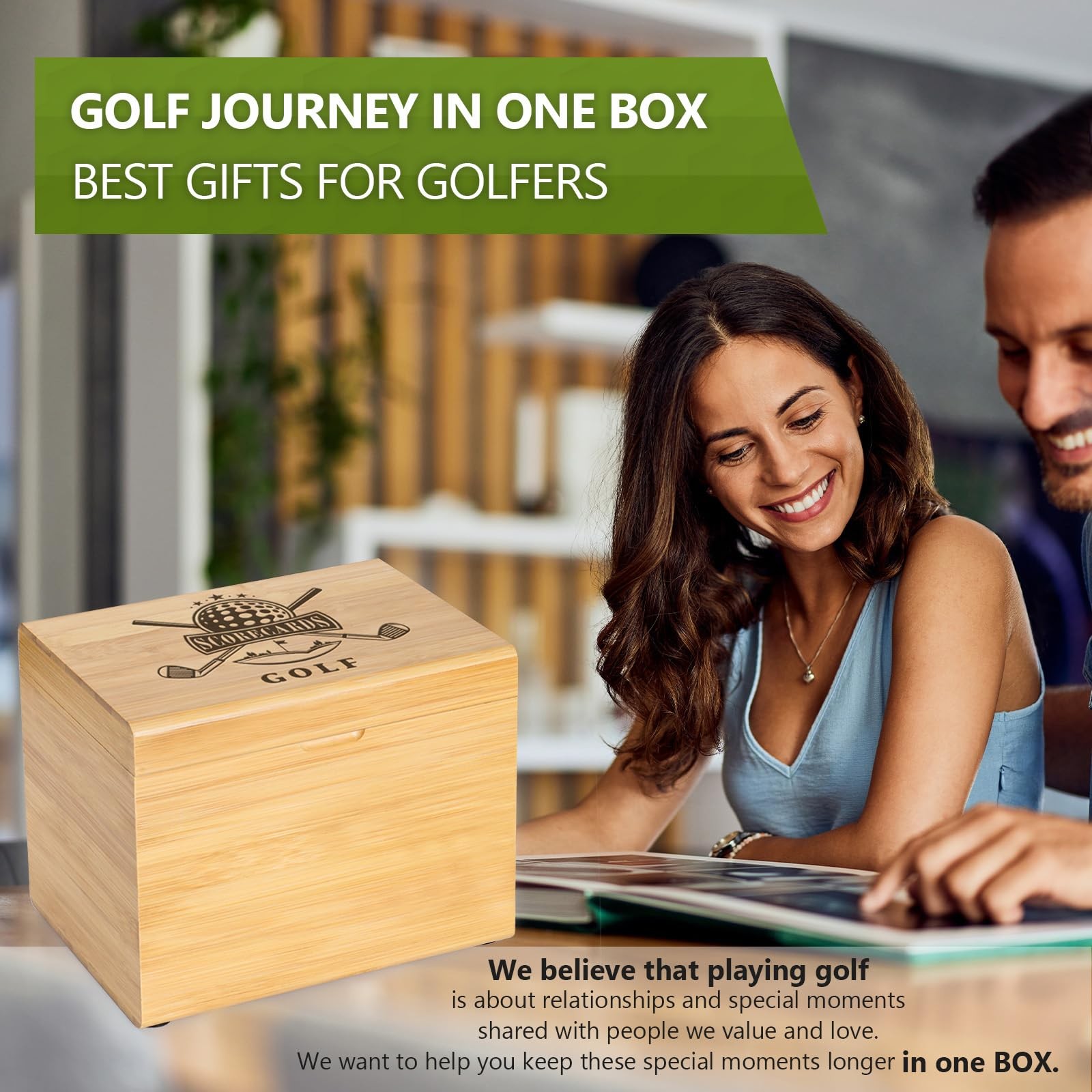 Golf Scorecard Collection Box with 5 Wooden Dividers – Golf Storage Box Organize