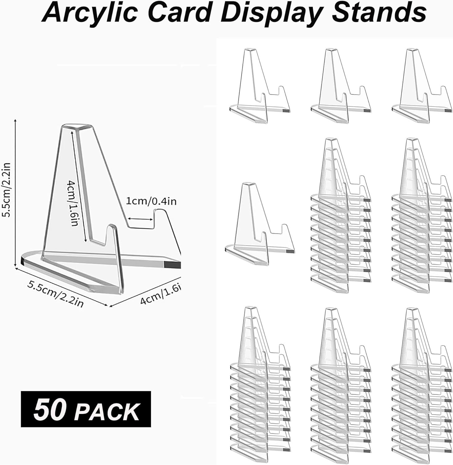 50 Packs Card Display Stand, 2.2 inch Acrylic Easel Mini Card Stand for Sports G