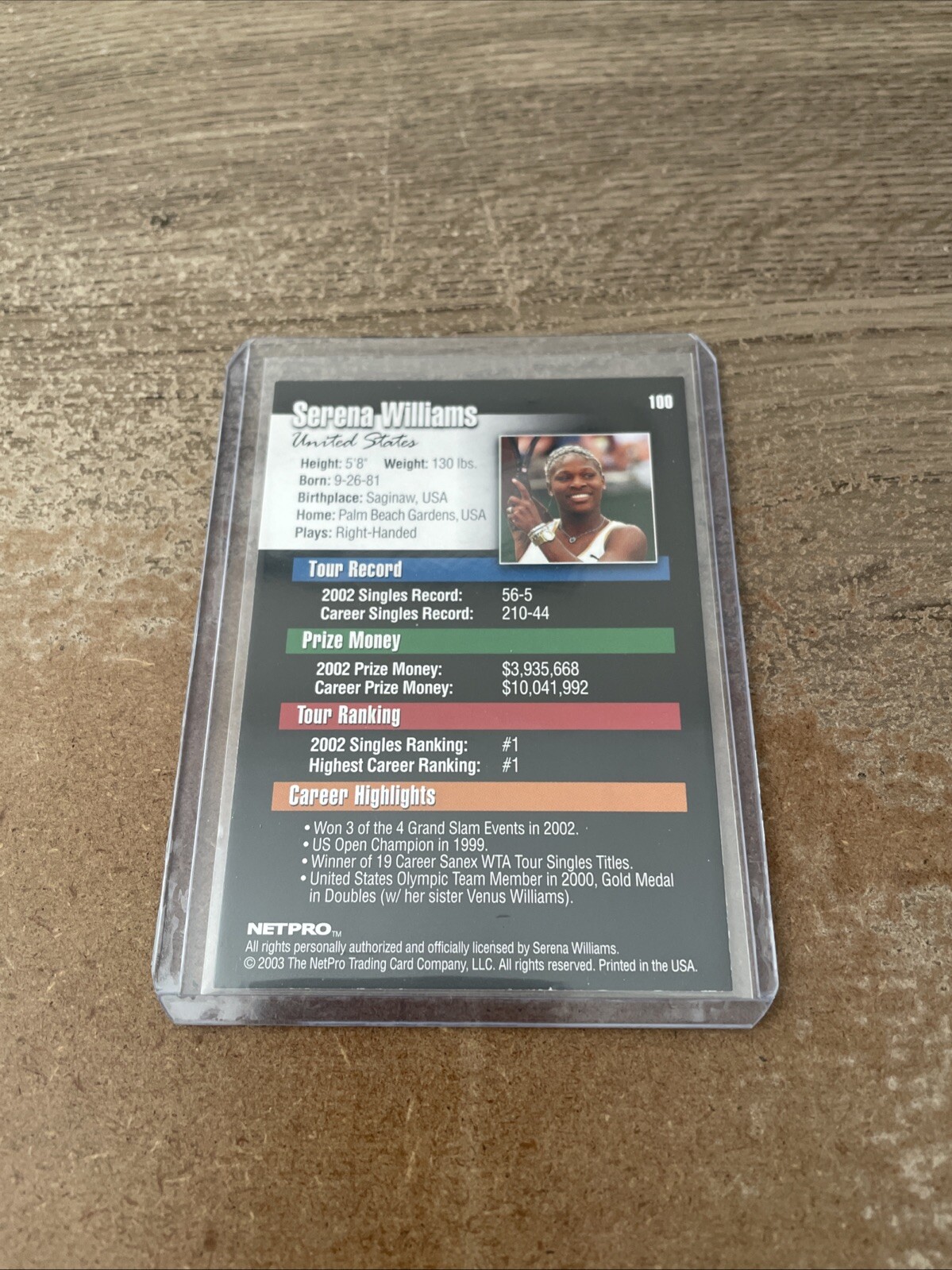 2003 NetPro SERENA WILLIAMS Rookie Card RC #100 SP