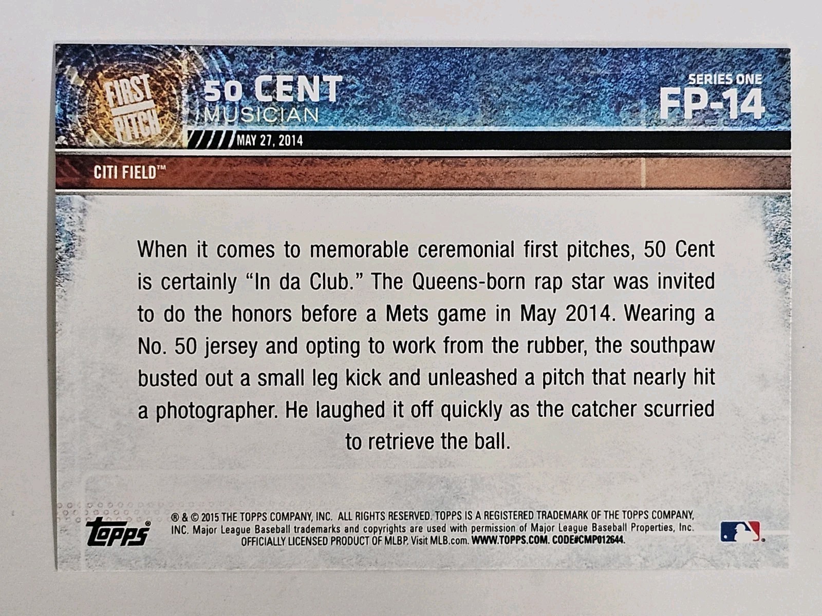2015 50 Cent Topps Series 1 #FP-14 First Pitch