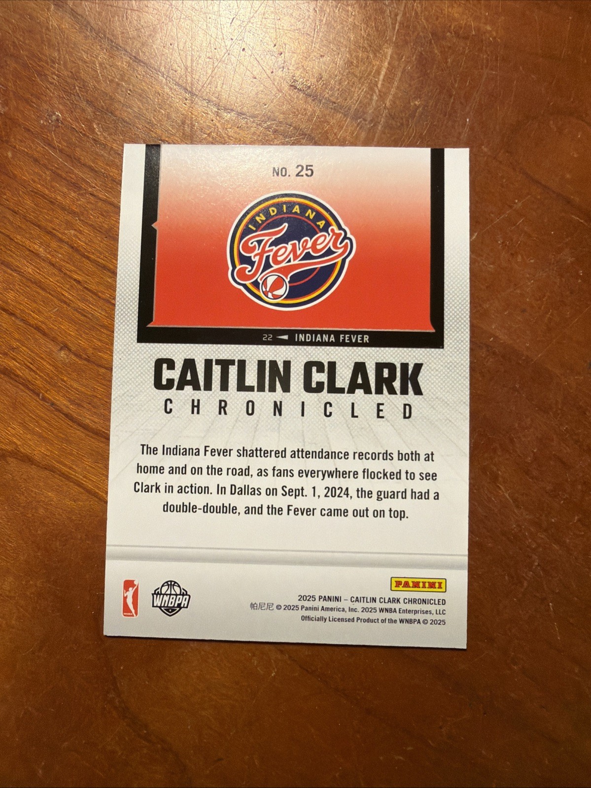2025 Panini Caitlin Clark Chronicled #25 Silver Holo Foil Refractor Fever WNBPA