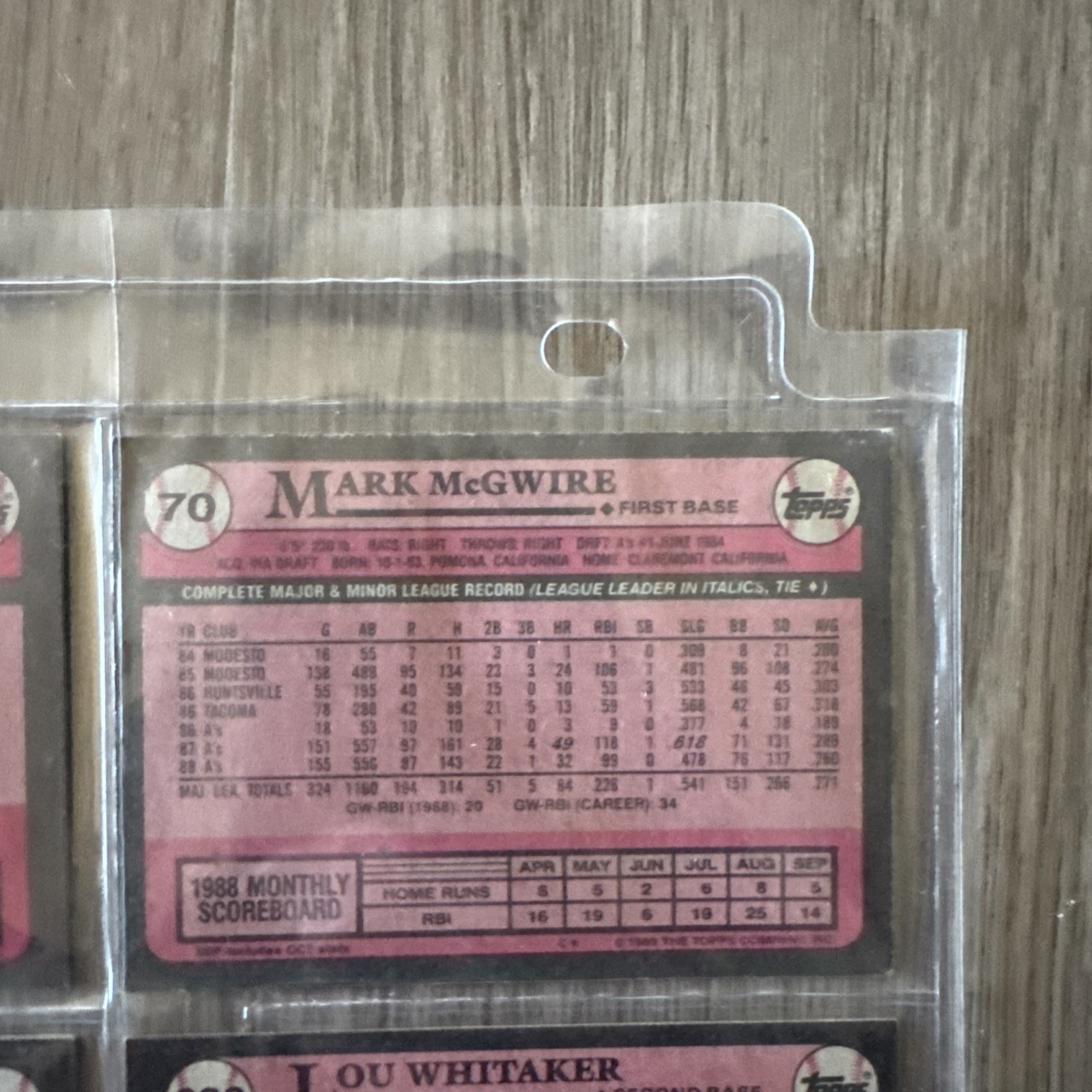 9 Baseball Trading Cards In Sleeve Featuring Mark McGwire And Lou Whitaker