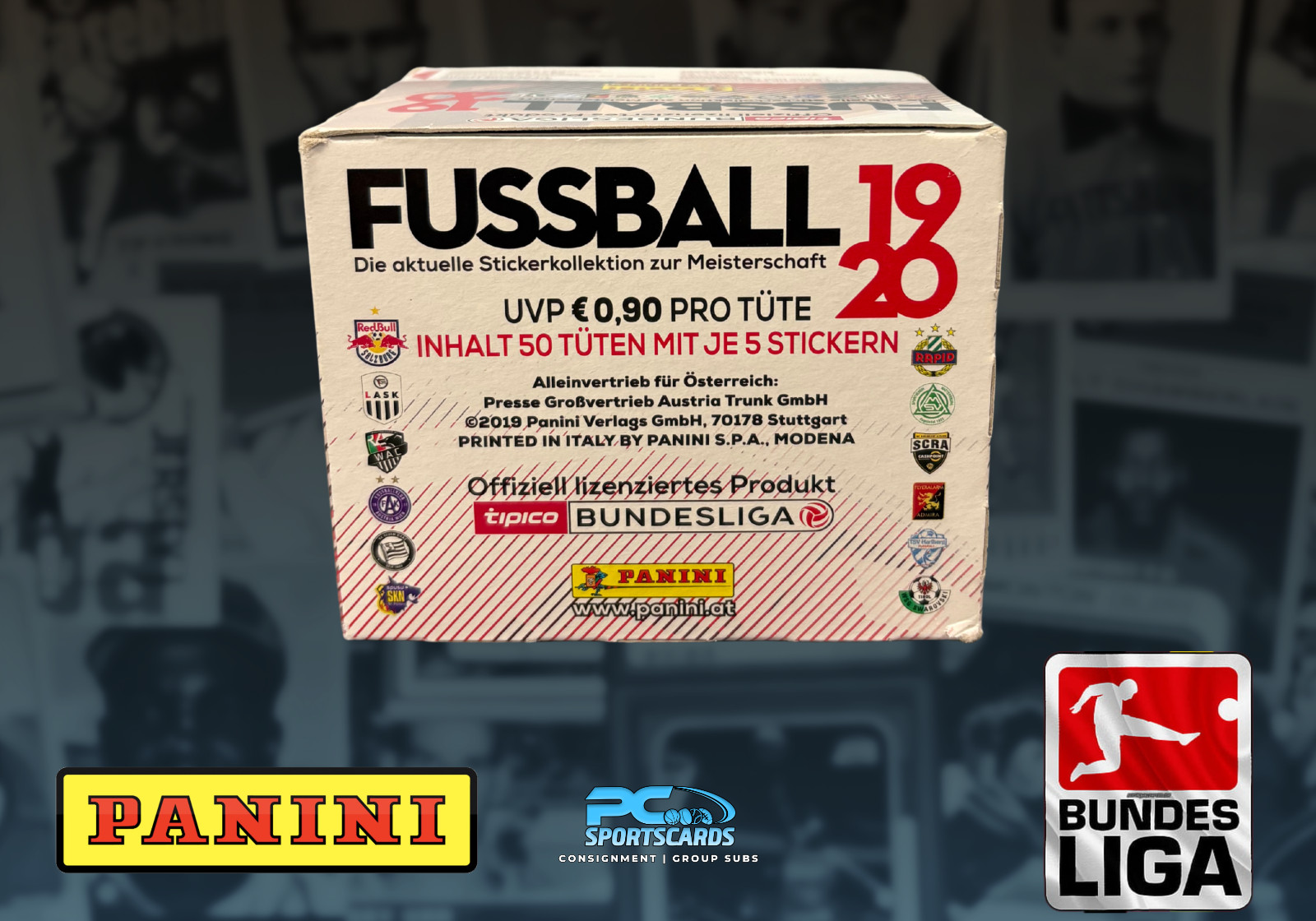 2019-20 Panini German Fussball Soccer Sticker Box 50 Sealed Packs Opened Box
