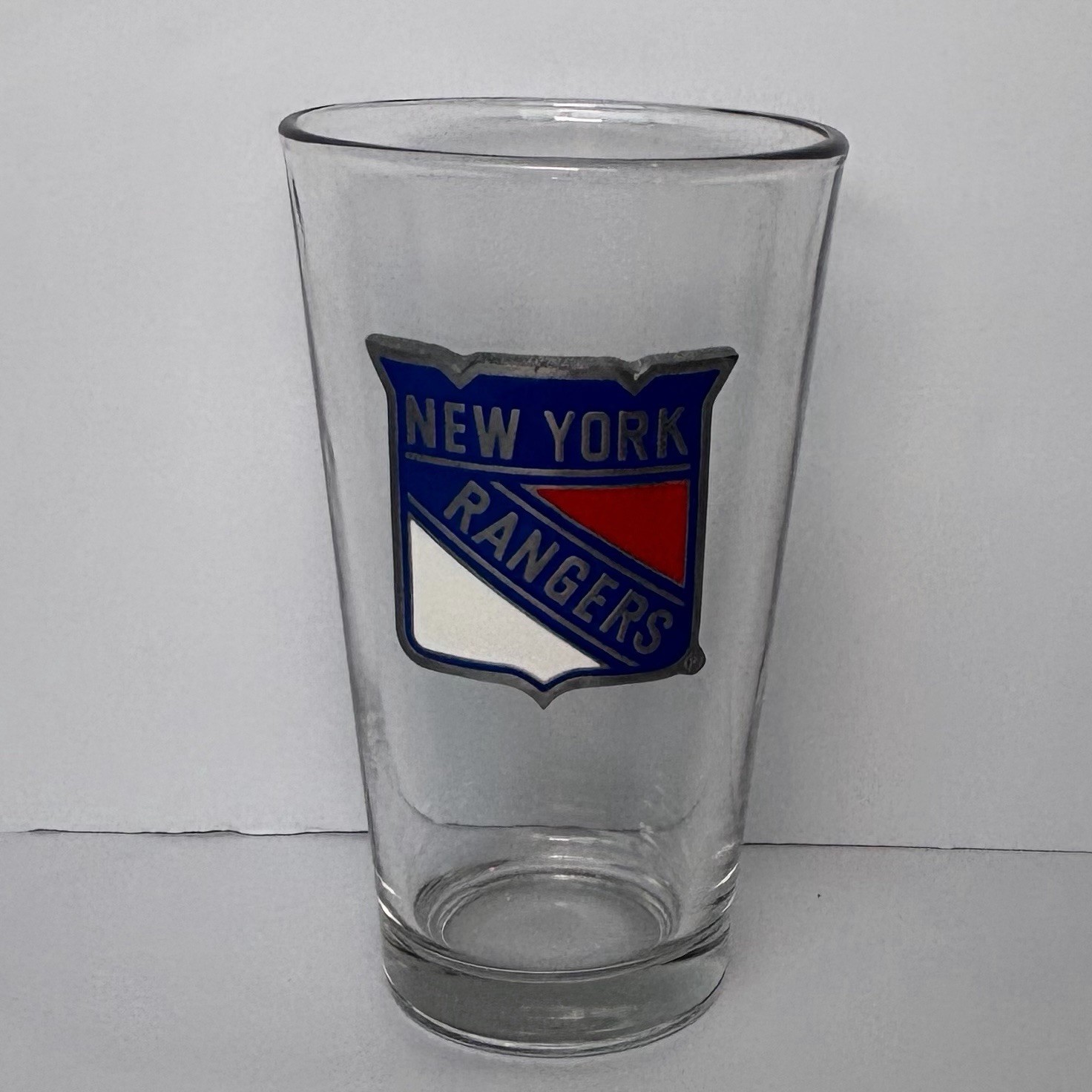 New York Rangers Glass Pint Metal Enameled Logo