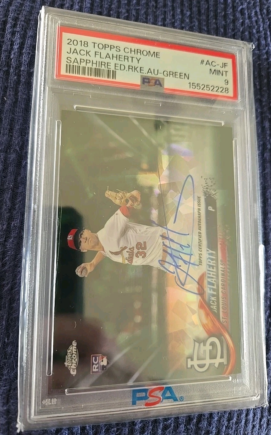 2018 Topps Chrome Jack Flaherty AUTO Green Refractor Sapphire Edition /50! PSA!!