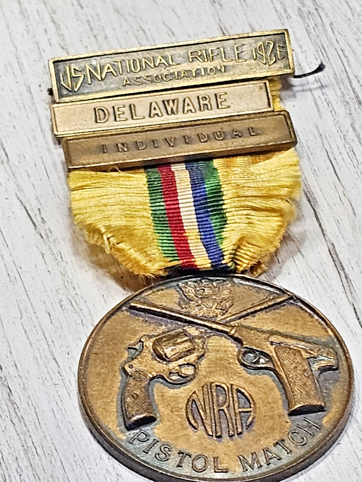 🏅1926 NRA Delaware Pistol Match Medal Original Marksman Award w/ Ribbon Antique